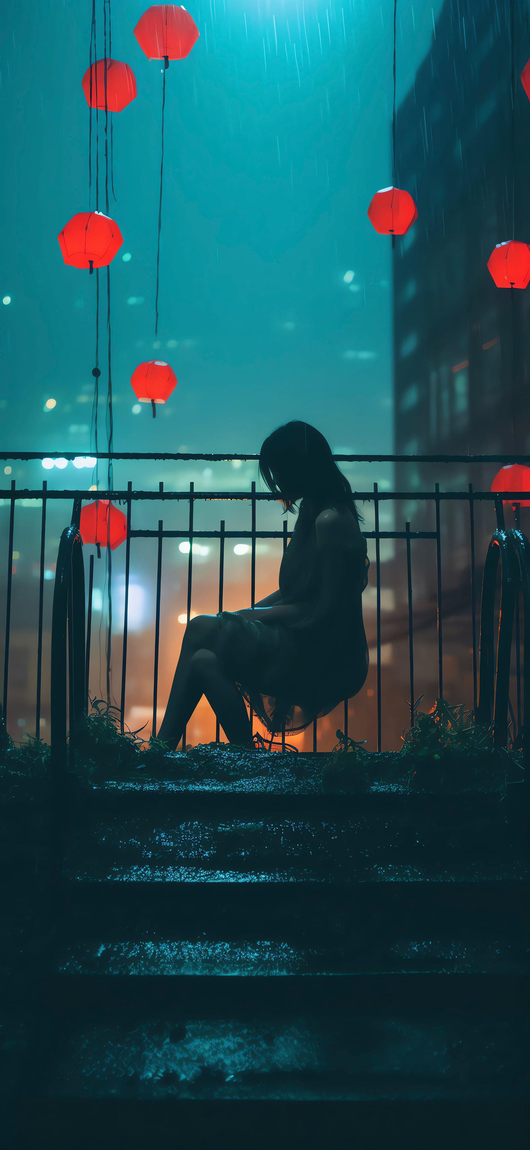 Rainy Lantern Night - Pro phone wallpaper