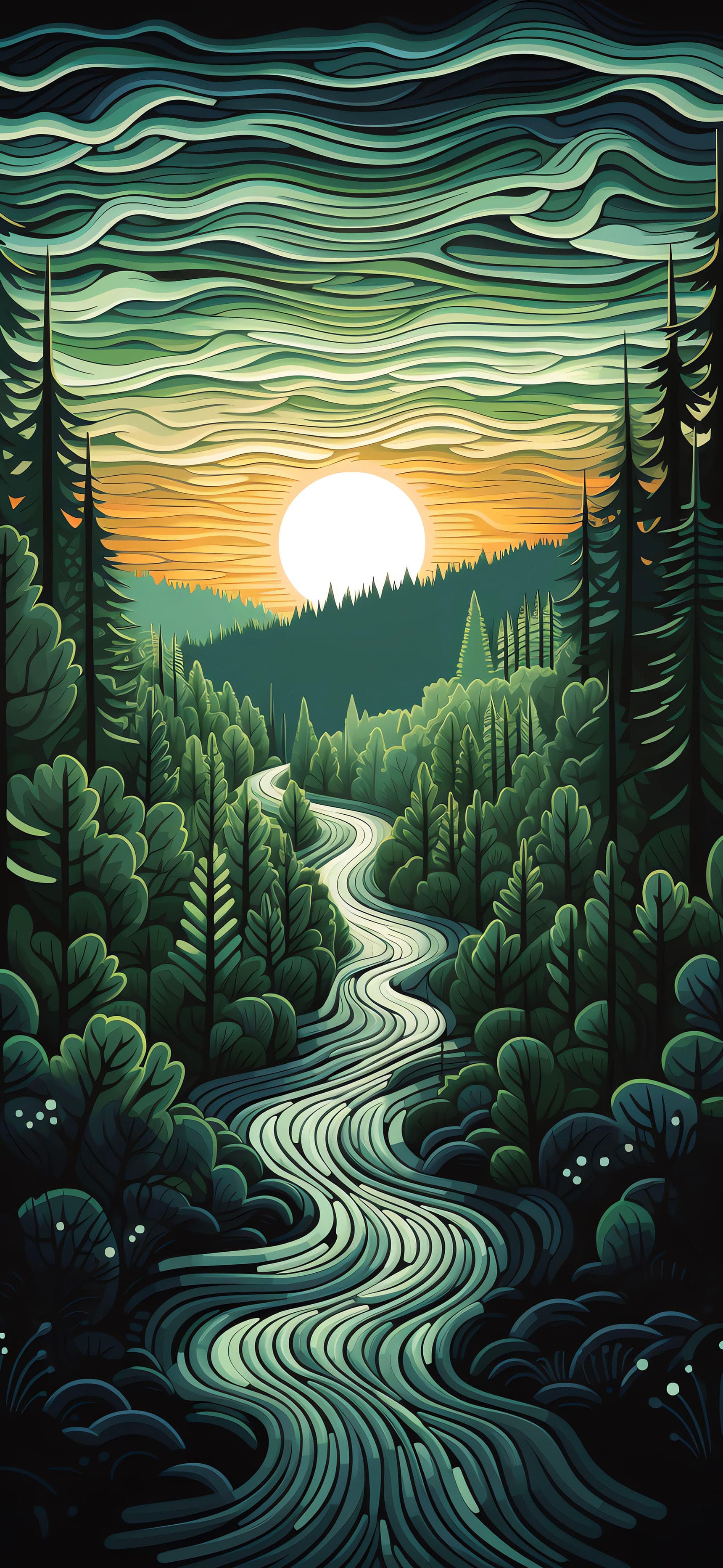 Forest River Sunset - Pro phone wallpaper