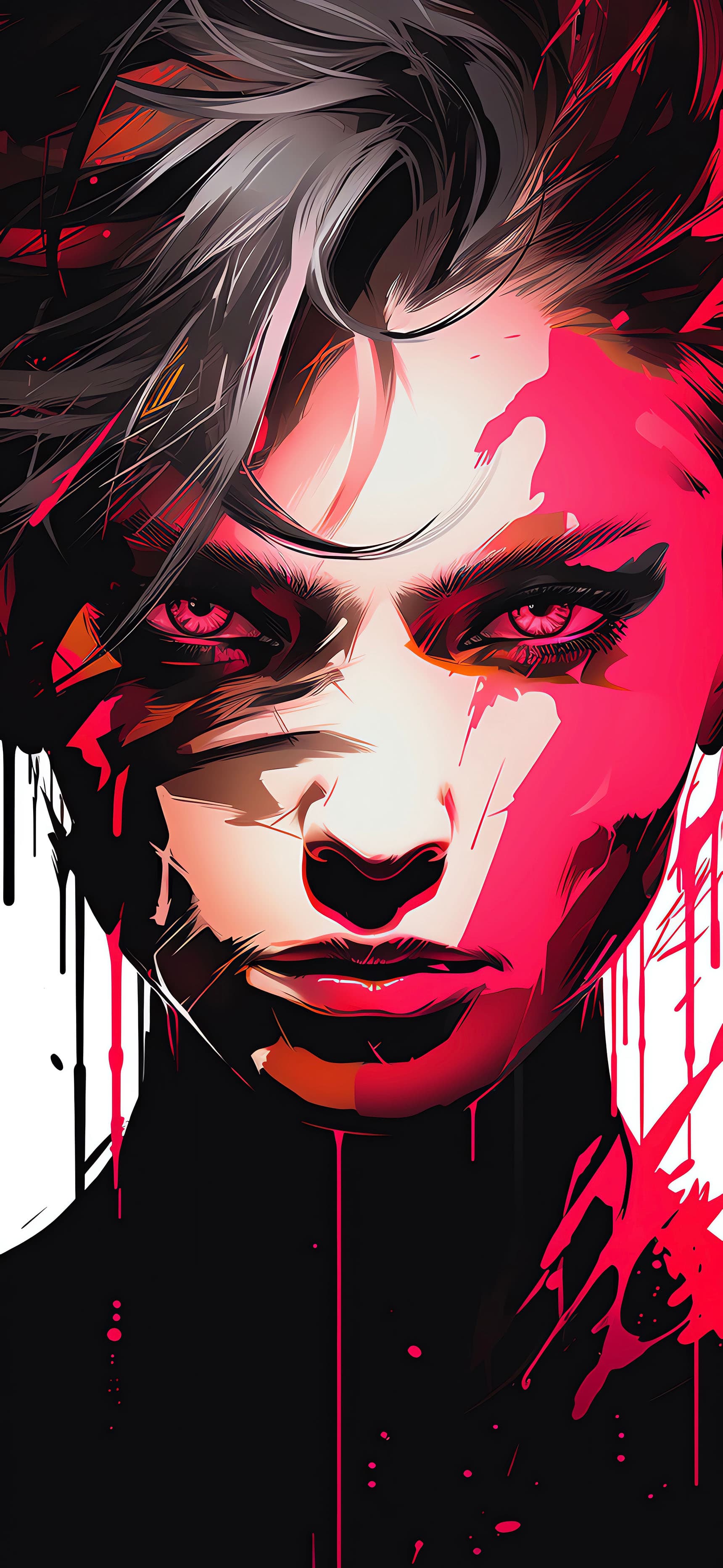 Crimson Painted Portrait - Pro phone wallpaper