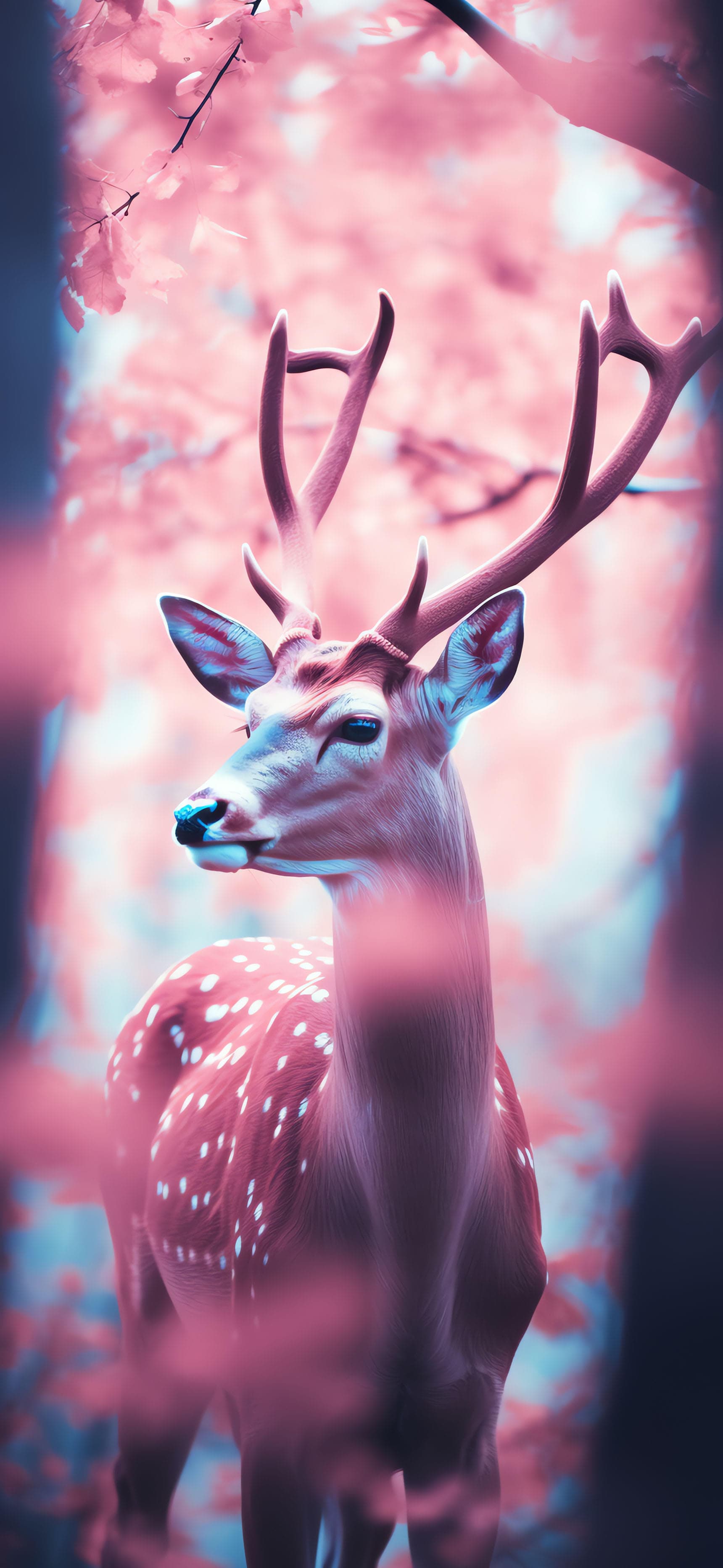 Pink Deer Forest - Pro phone wallpaper