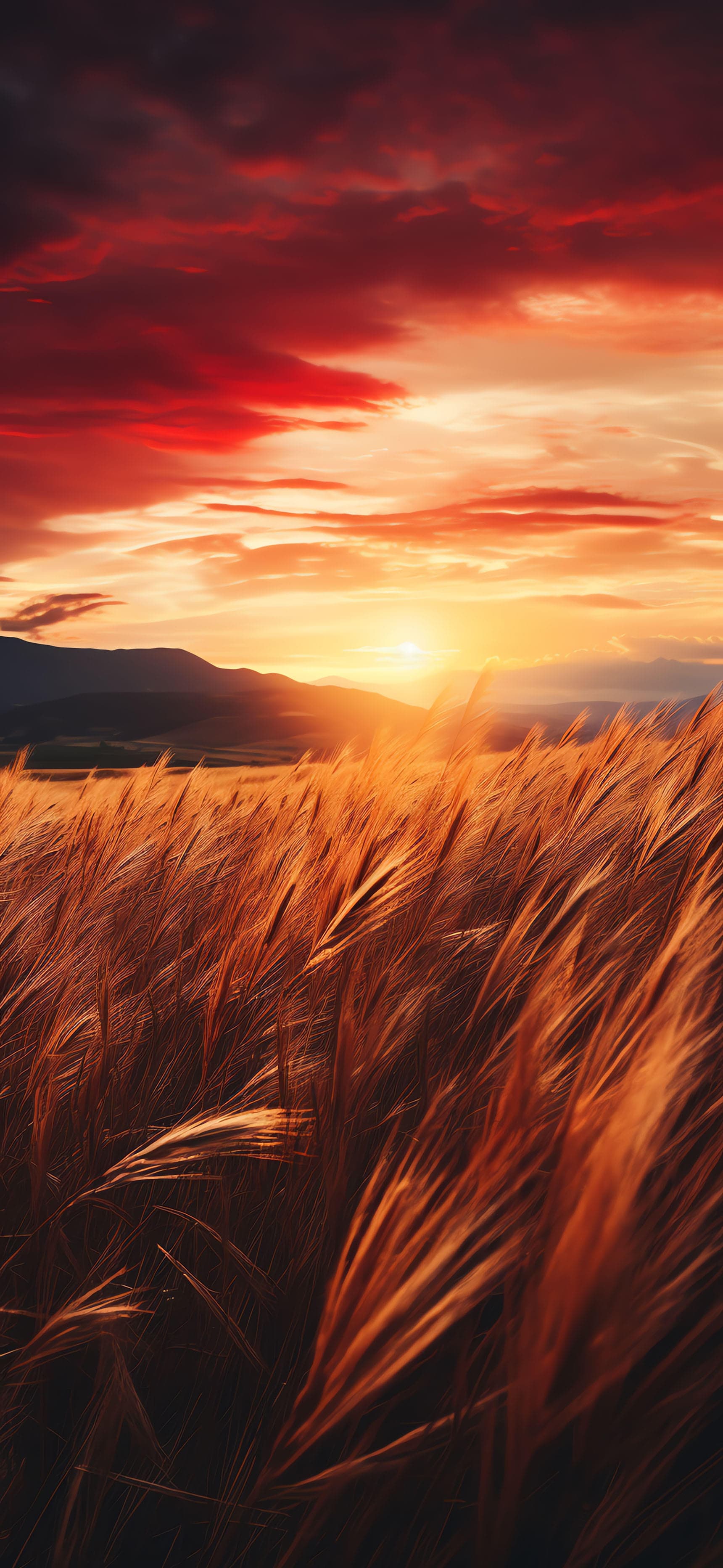 Crimson Field Sunset - Pro phone wallpaper
