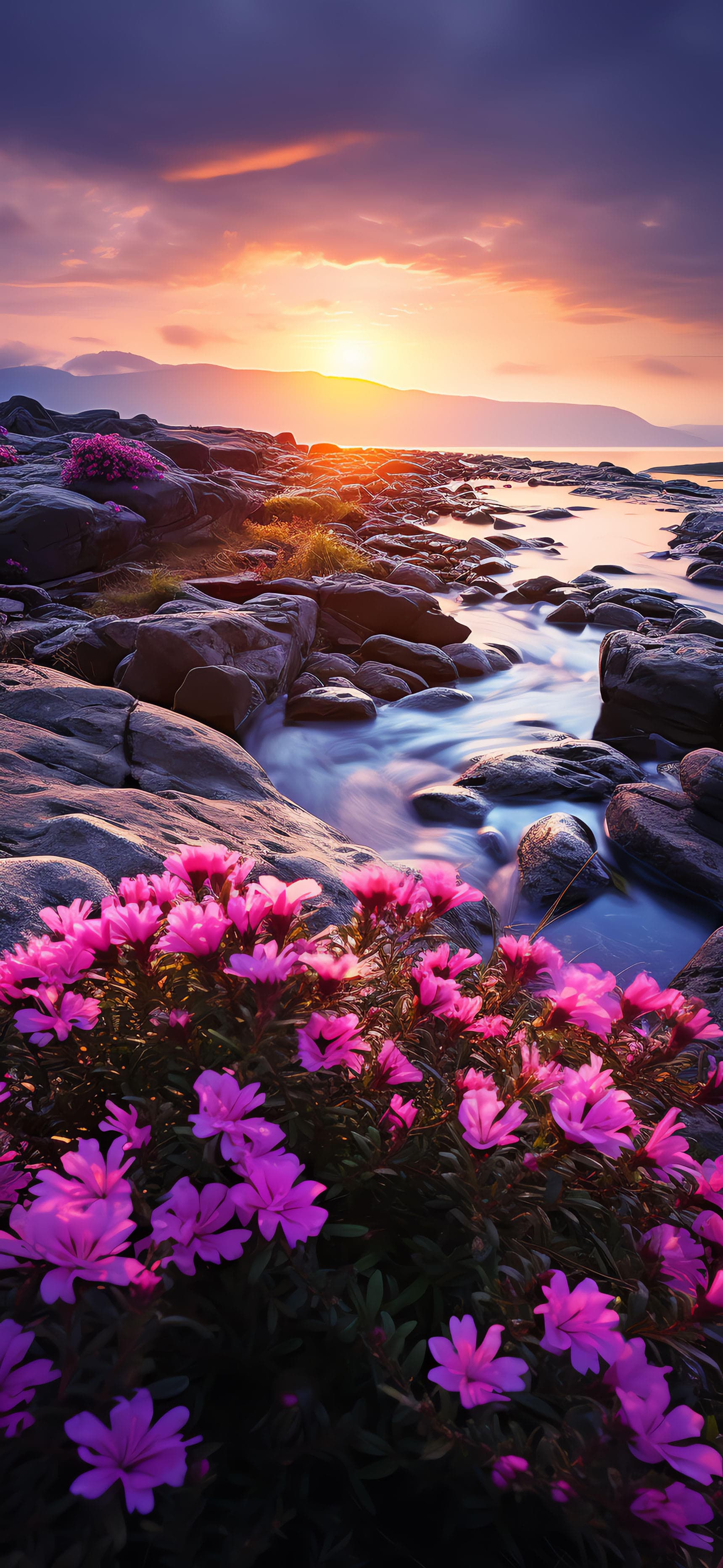 Floral Sunset Seascape - Pro phone wallpaper