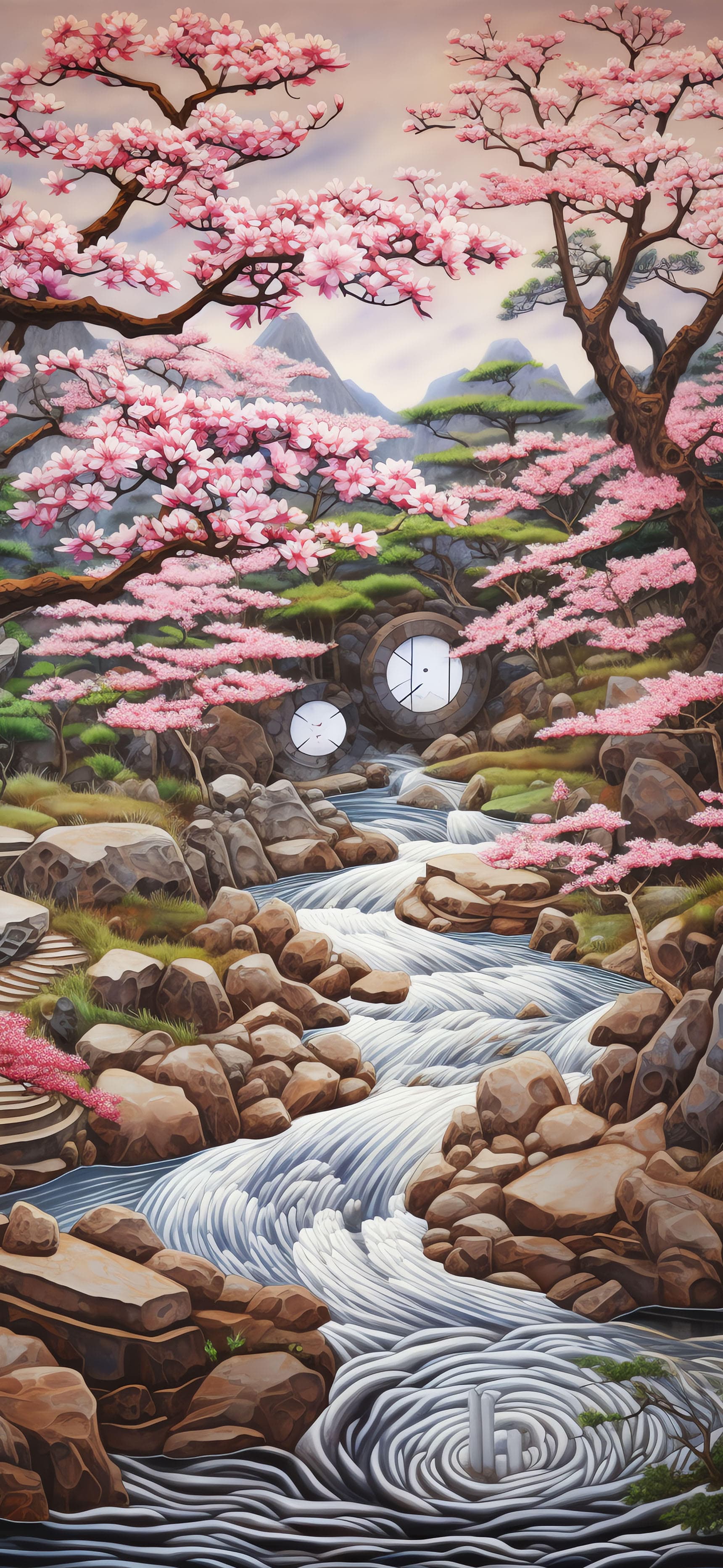 Cherry Blossom River - Pro phone wallpaper