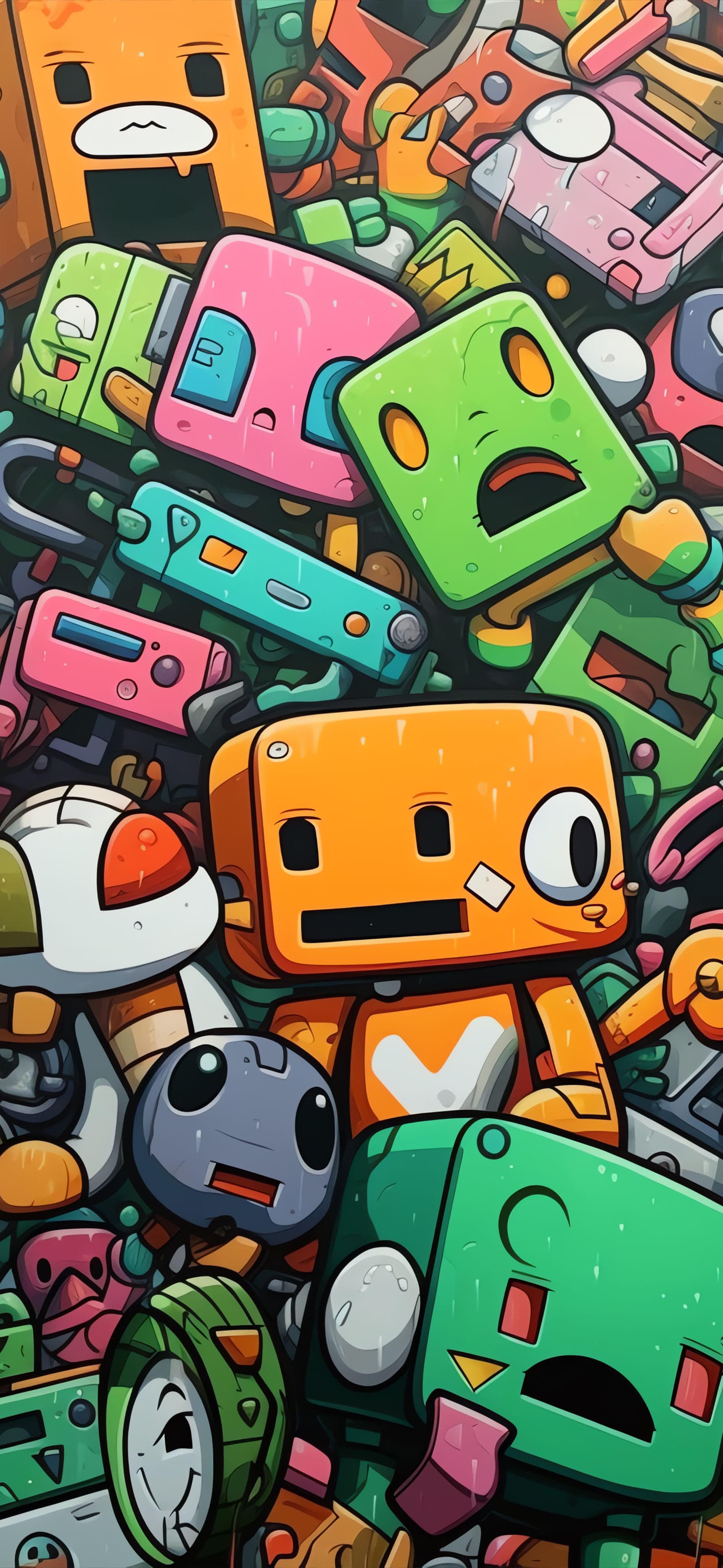 Cartoon Robot Pile - Pro phone wallpaper