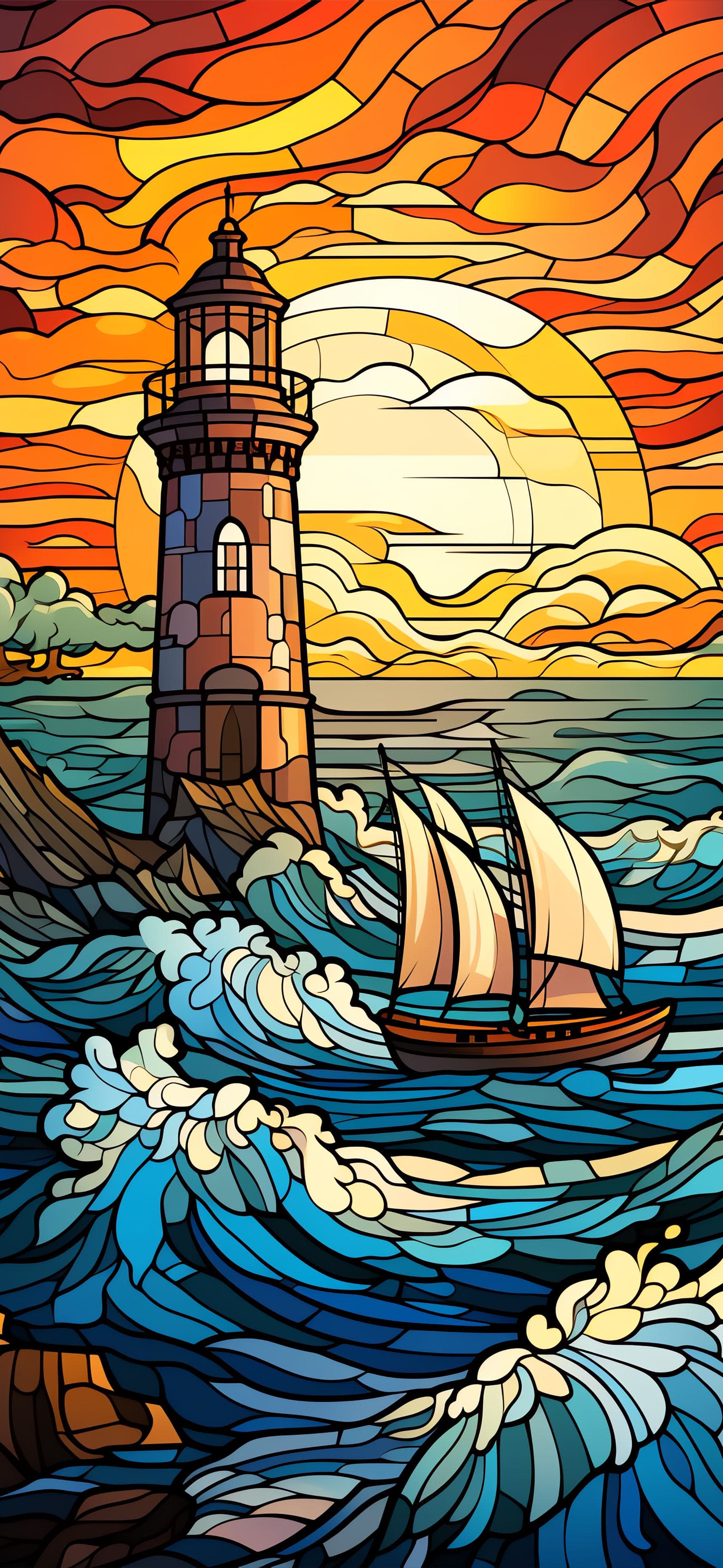 Stained Glass Seascape - Pro phone wallpaper