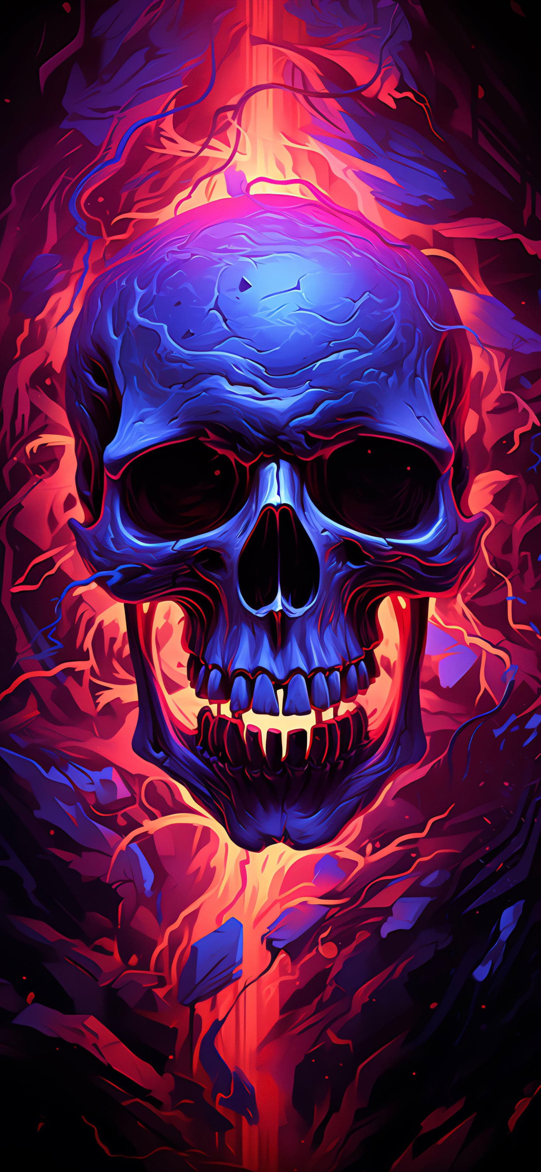 Neon Skull Inferno - Pro phone wallpaper