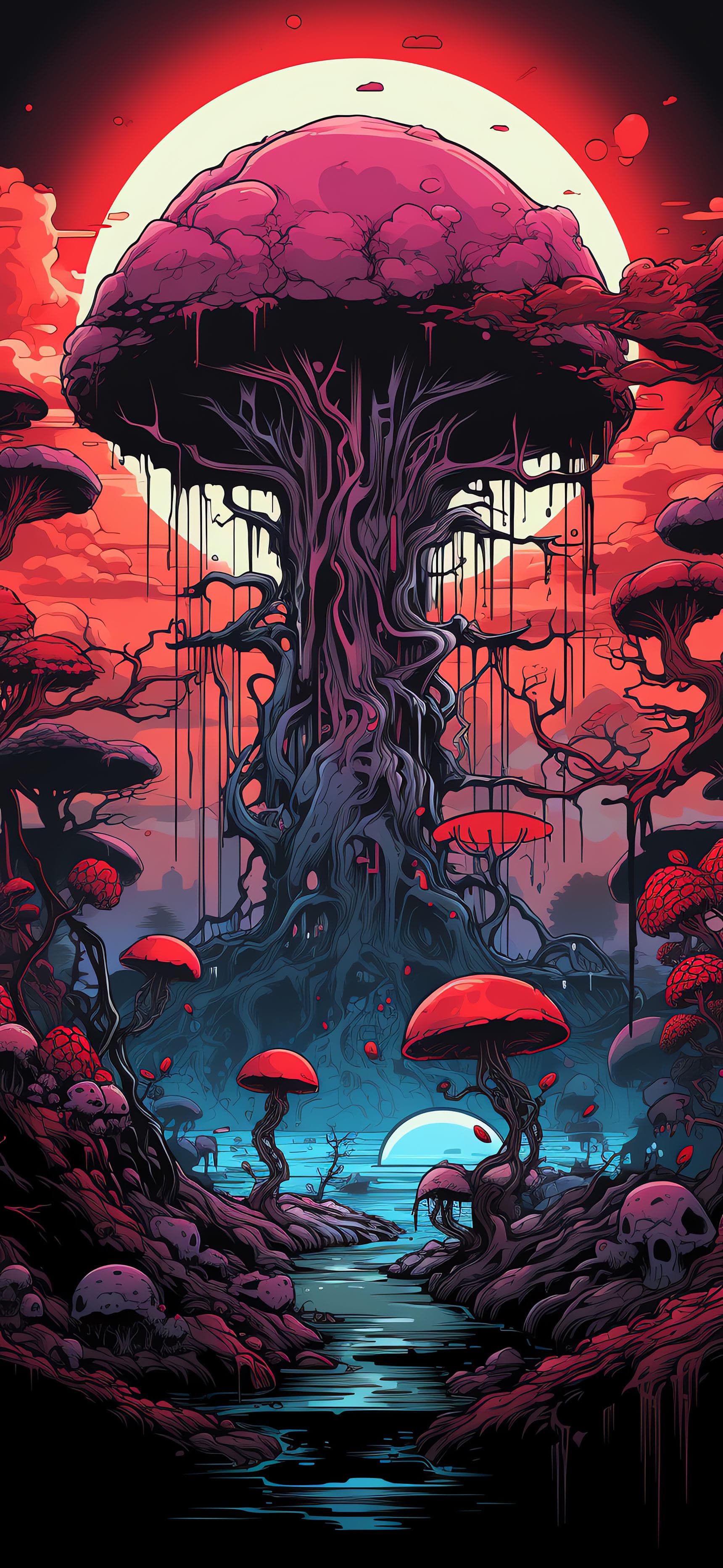 Crimson Mushroom Forest - Pro phone wallpaper