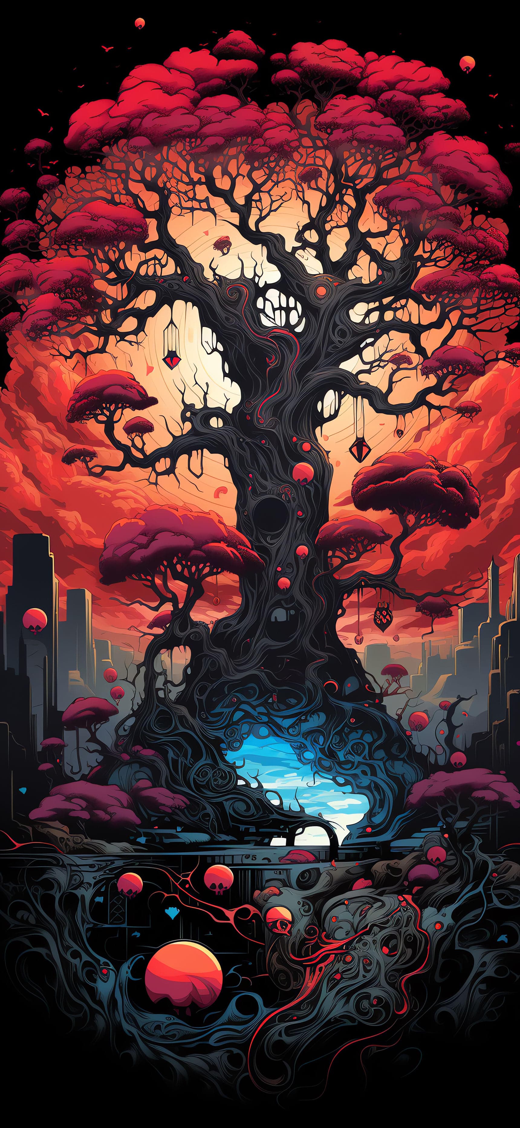 Scarlet Tree City - Pro phone wallpaper