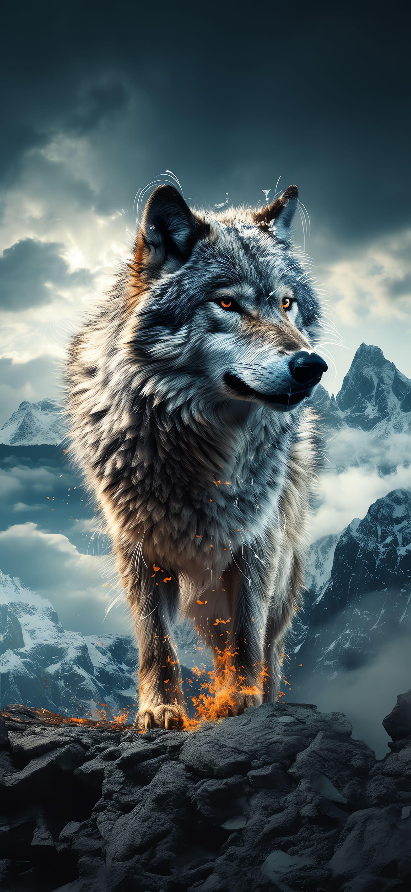 Fiery Wolf Stance - Pro phone wallpaper