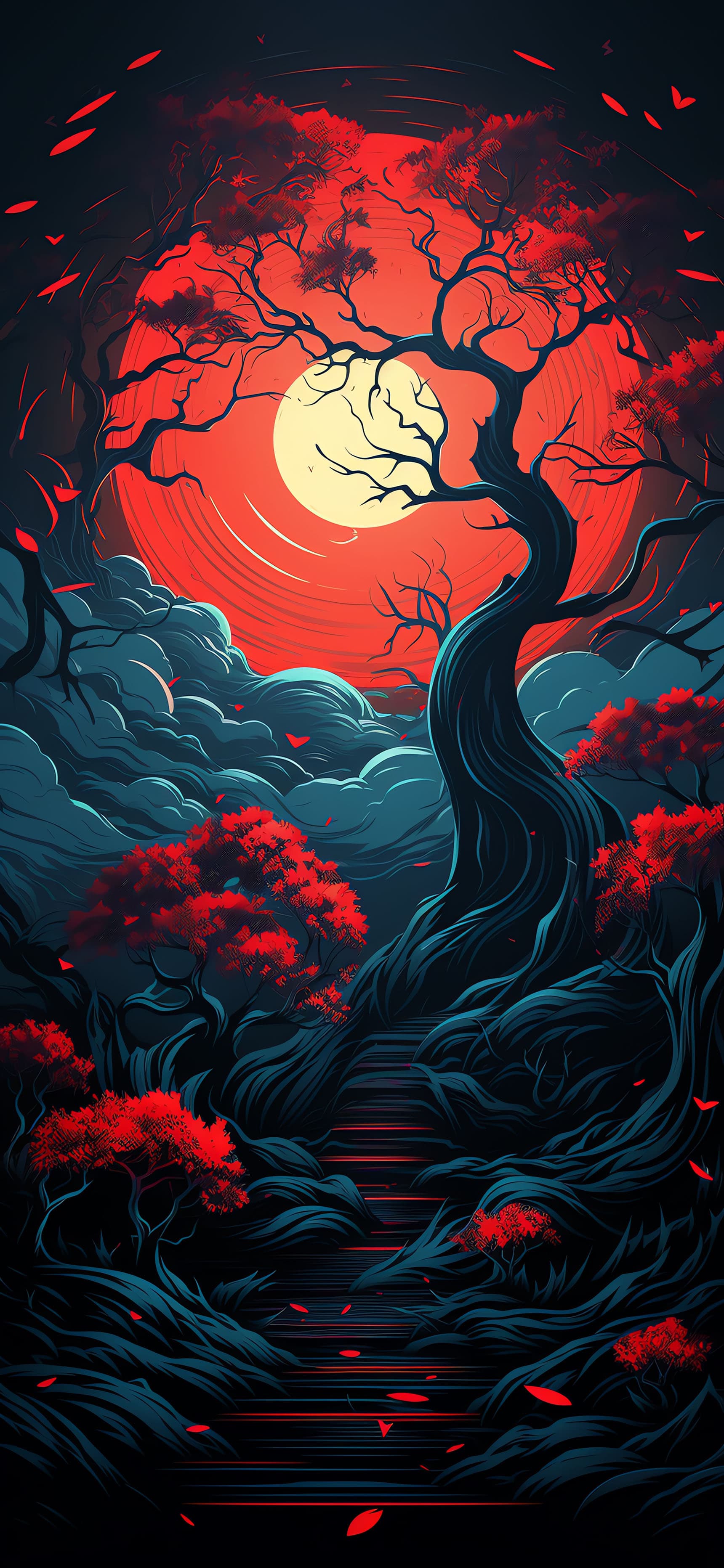 Crimson Forest Moon - Pro phone wallpaper