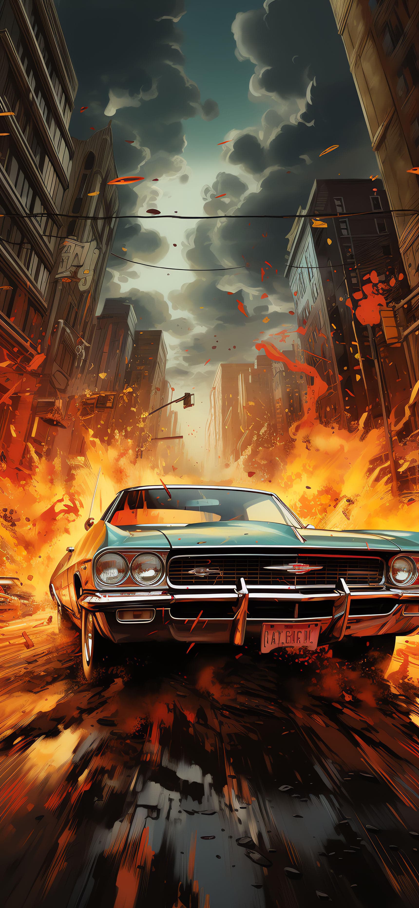 Fiery Car Chase - Pro phone wallpaper