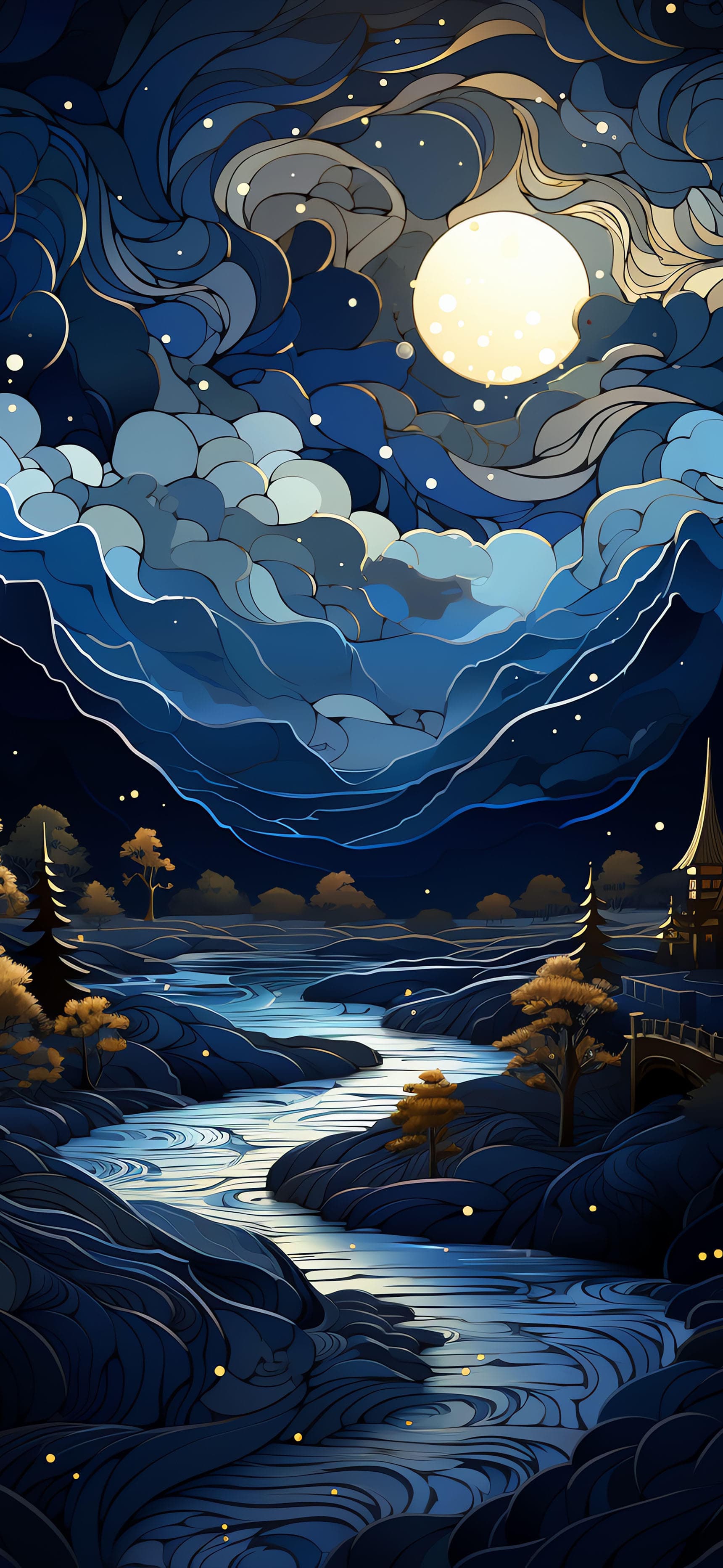 Moonlit River Scene - Pro phone wallpaper