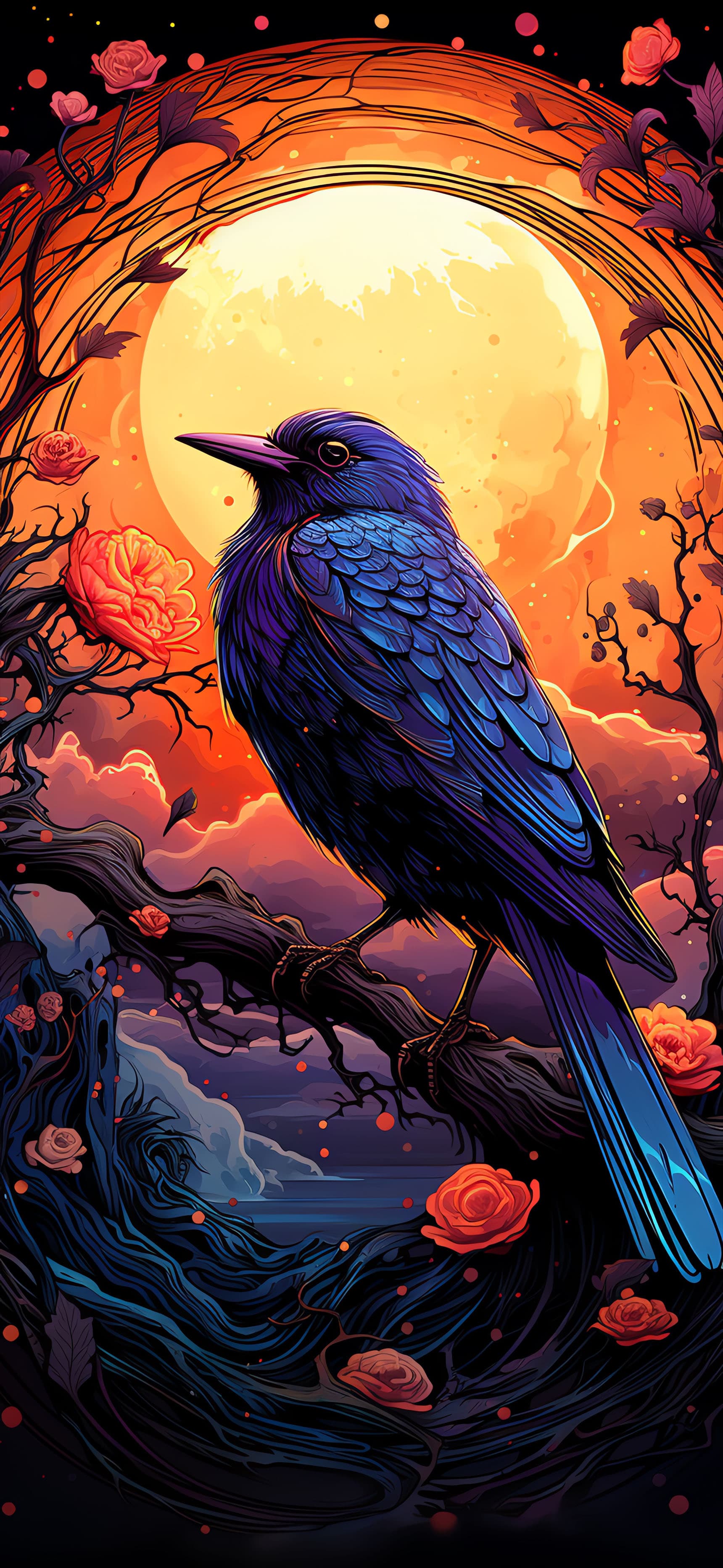 Floral Bird Moon - Pro phone wallpaper