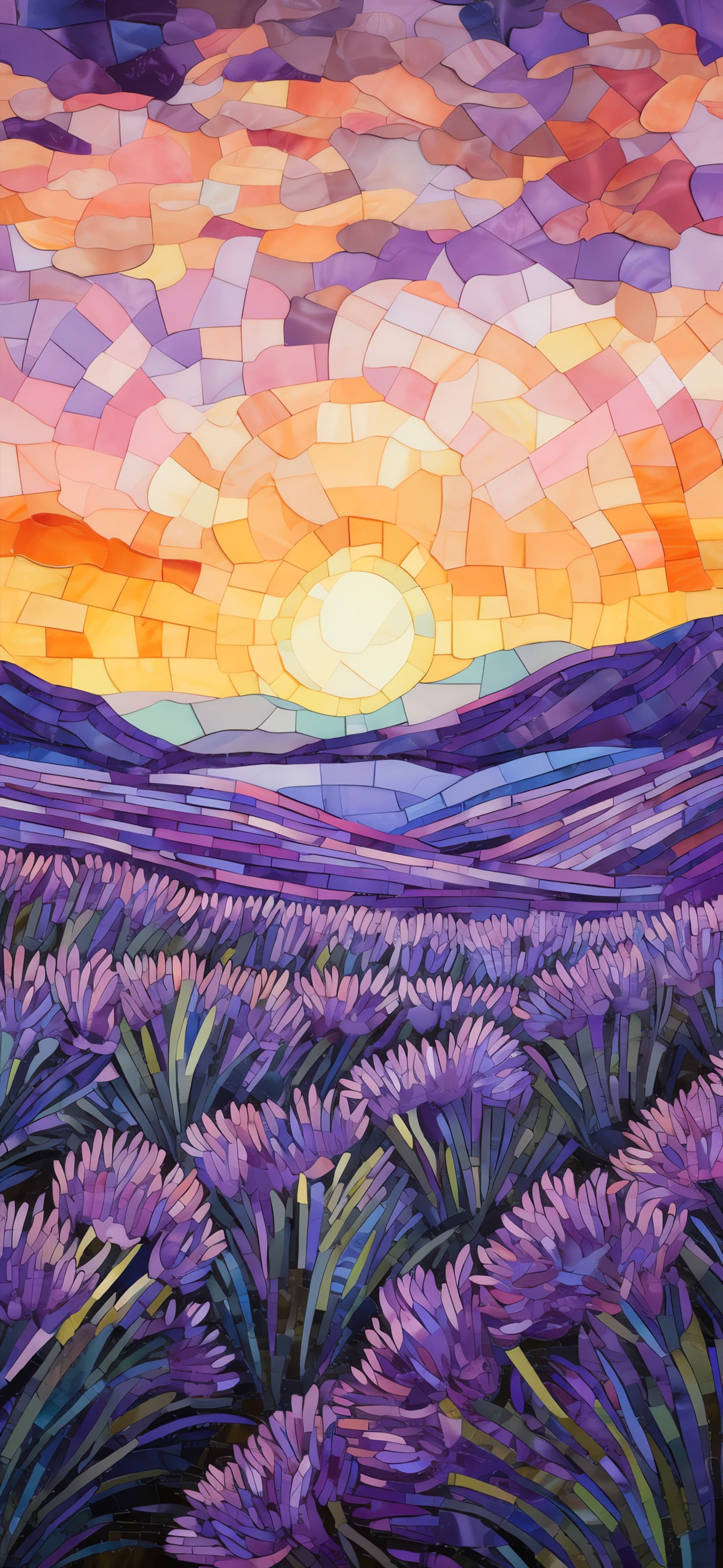 Mosaic Lavender Landscape - Pro phone wallpaper