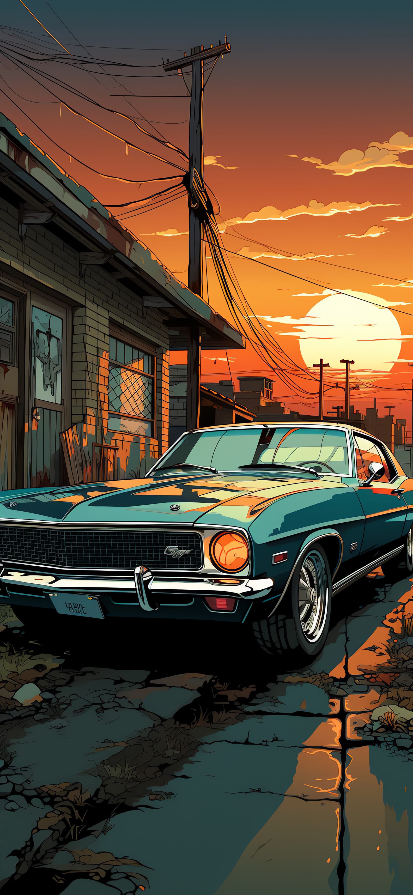 Classic Car Sunset - Pro phone wallpaper