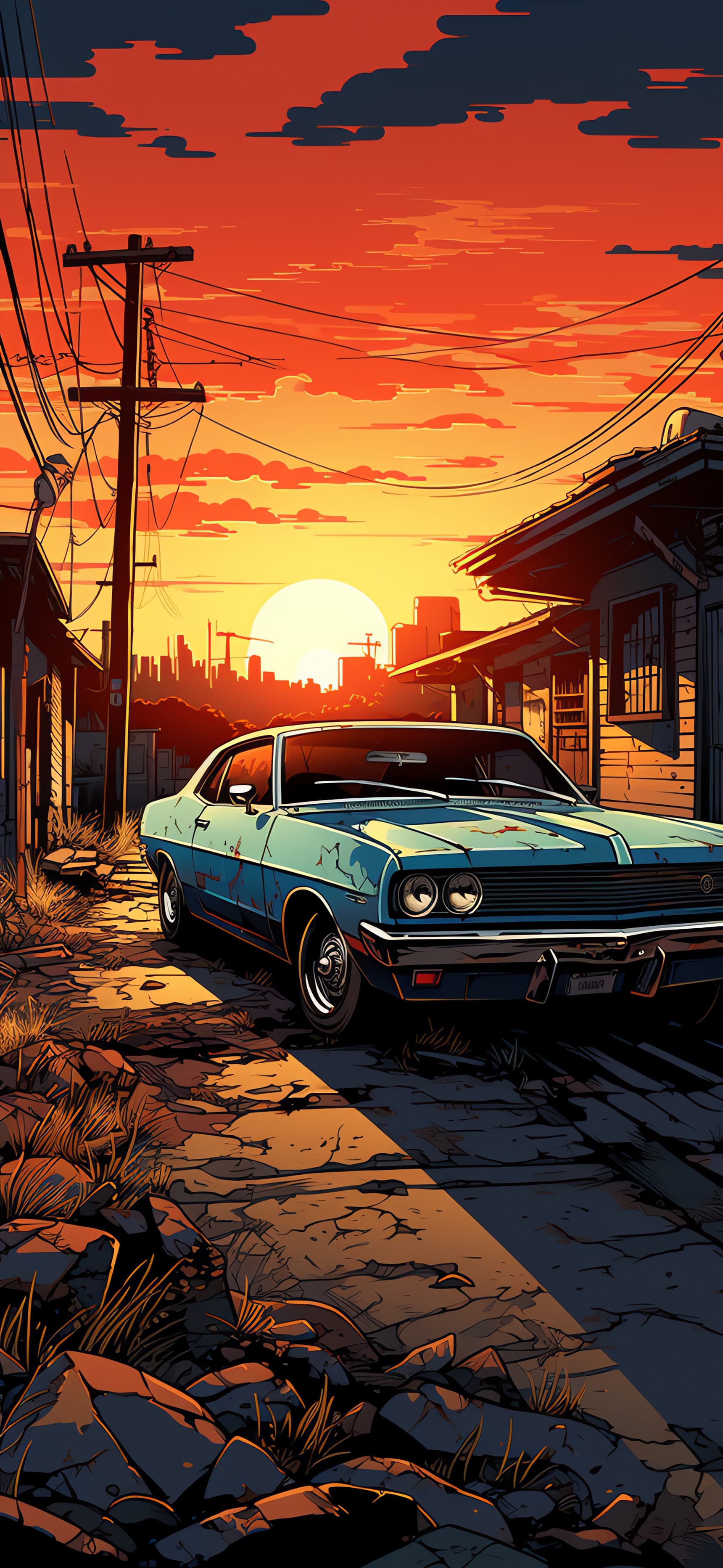 Sunset Carscape - Pro phone wallpaper