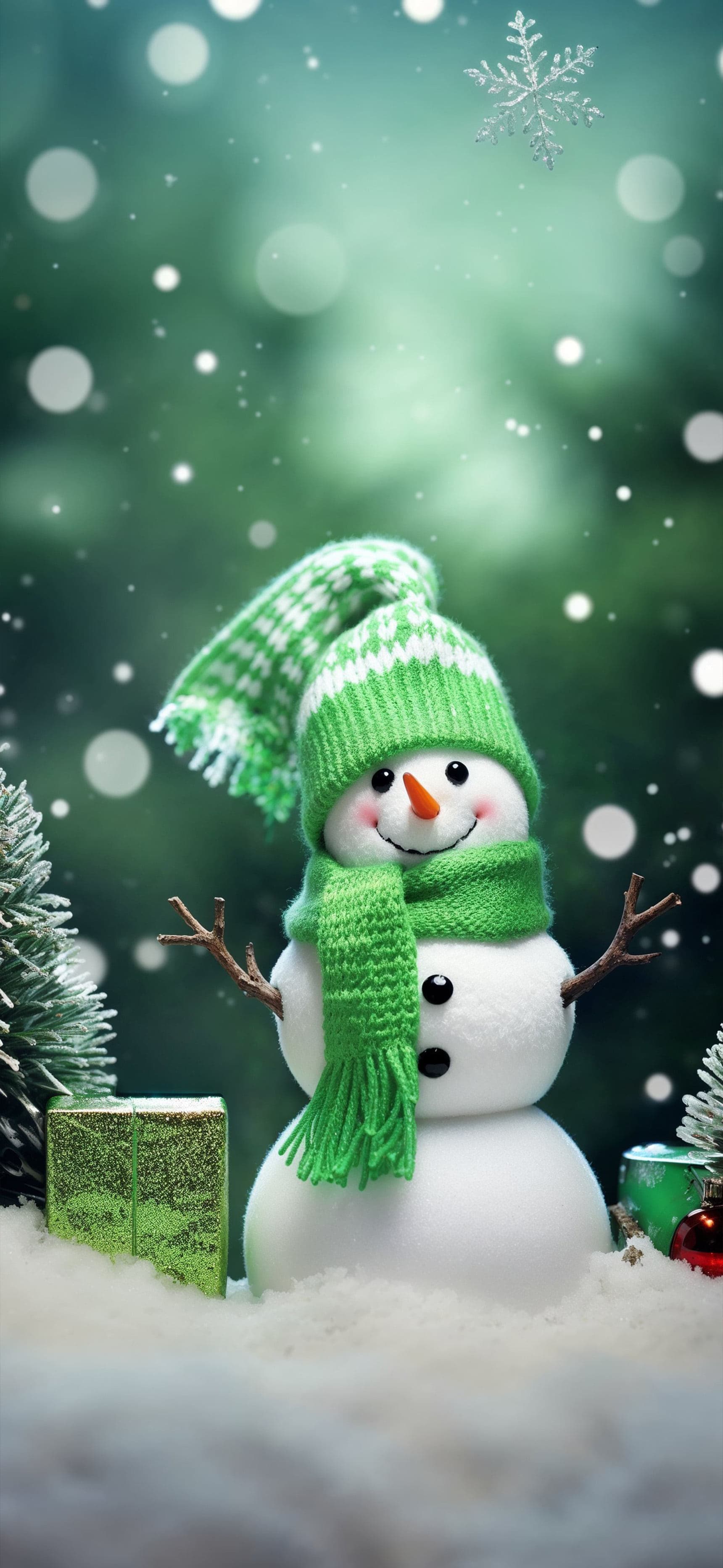 Snowman's Green Christmas - Pro phone wallpaper