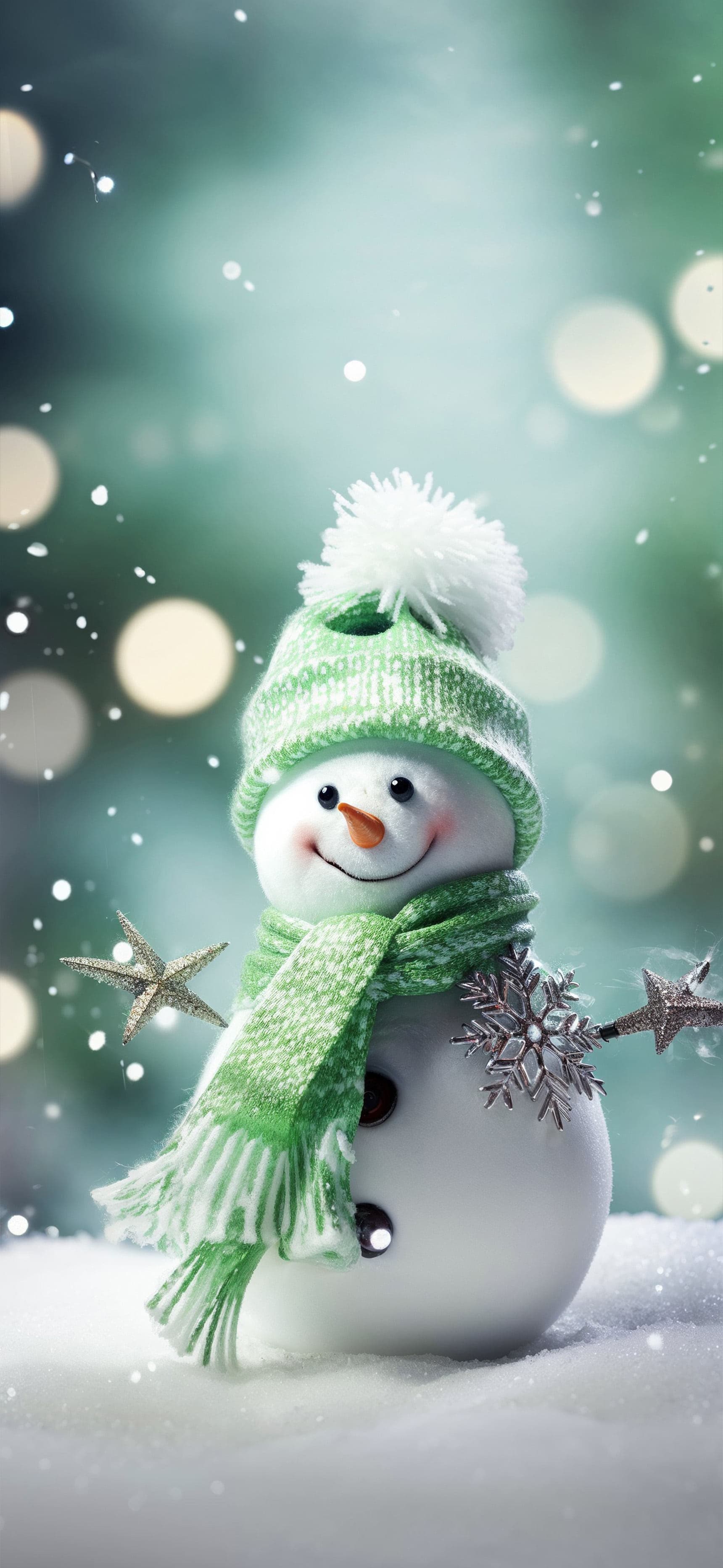 Snowman's Green Holiday - Pro phone wallpaper