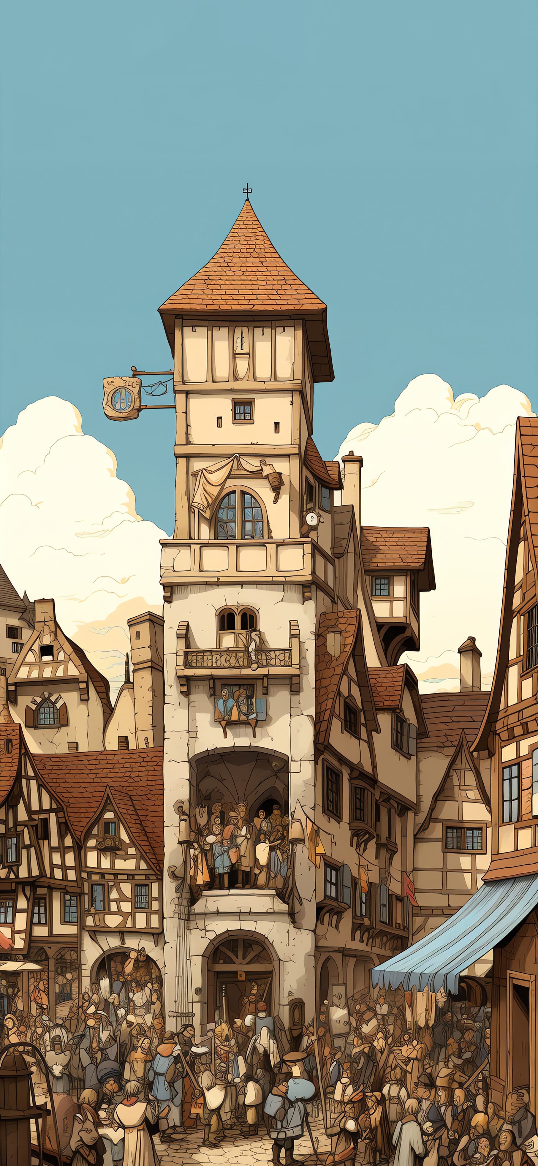 Medieval Town Square - Pro phone wallpaper