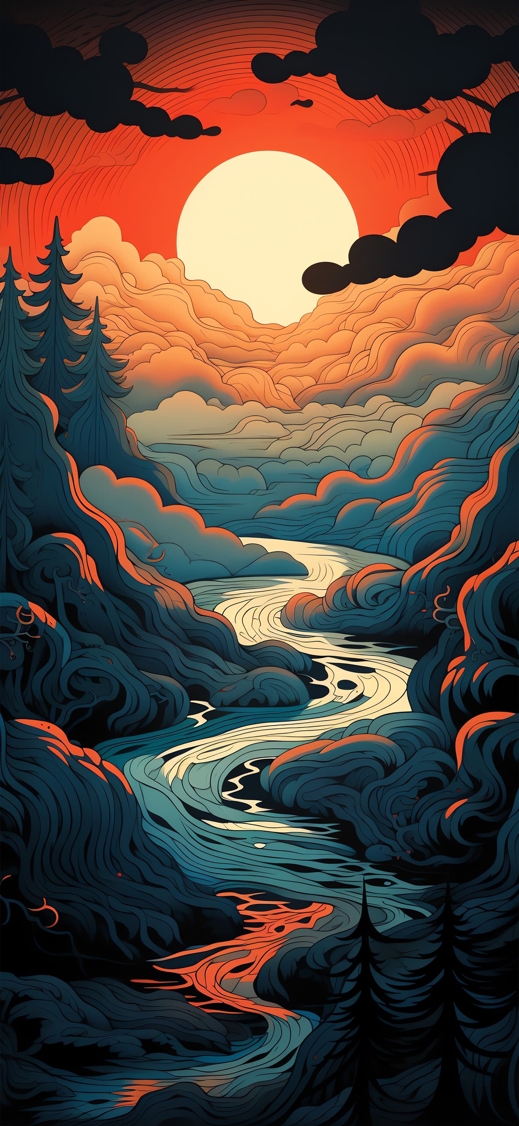 Sunset River Flow - Pro phone wallpaper
