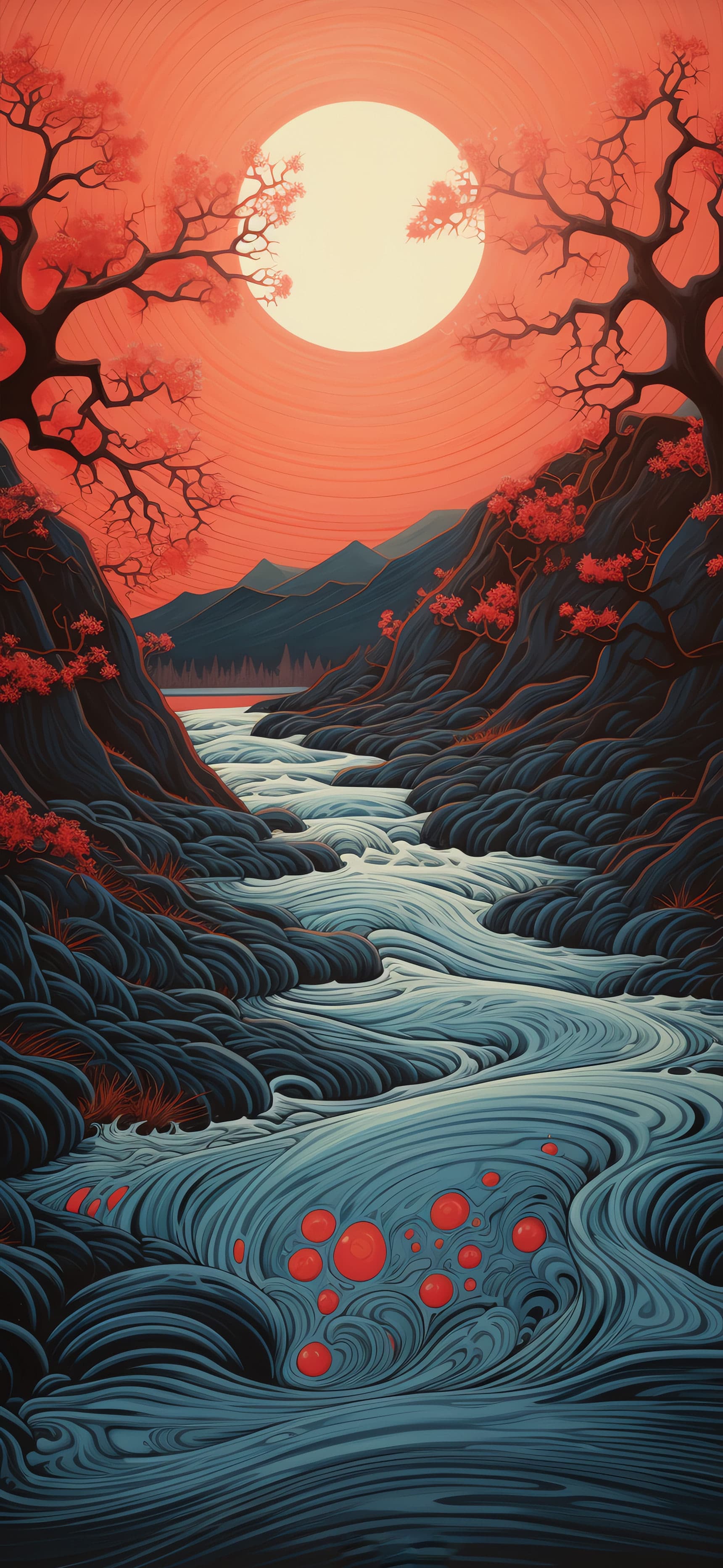 Crimson River Moon - Pro phone wallpaper