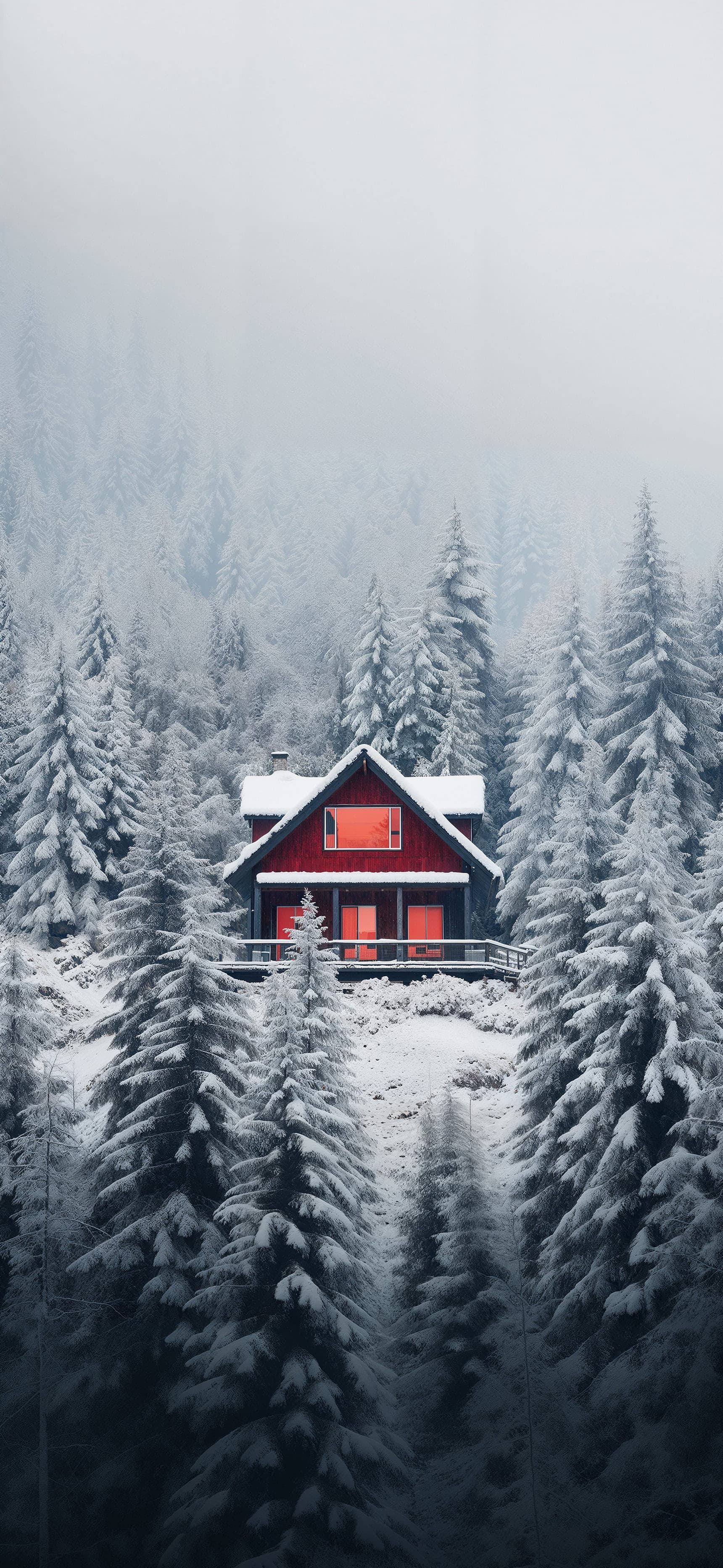 Red Cabin Winter - Pro phone wallpaper