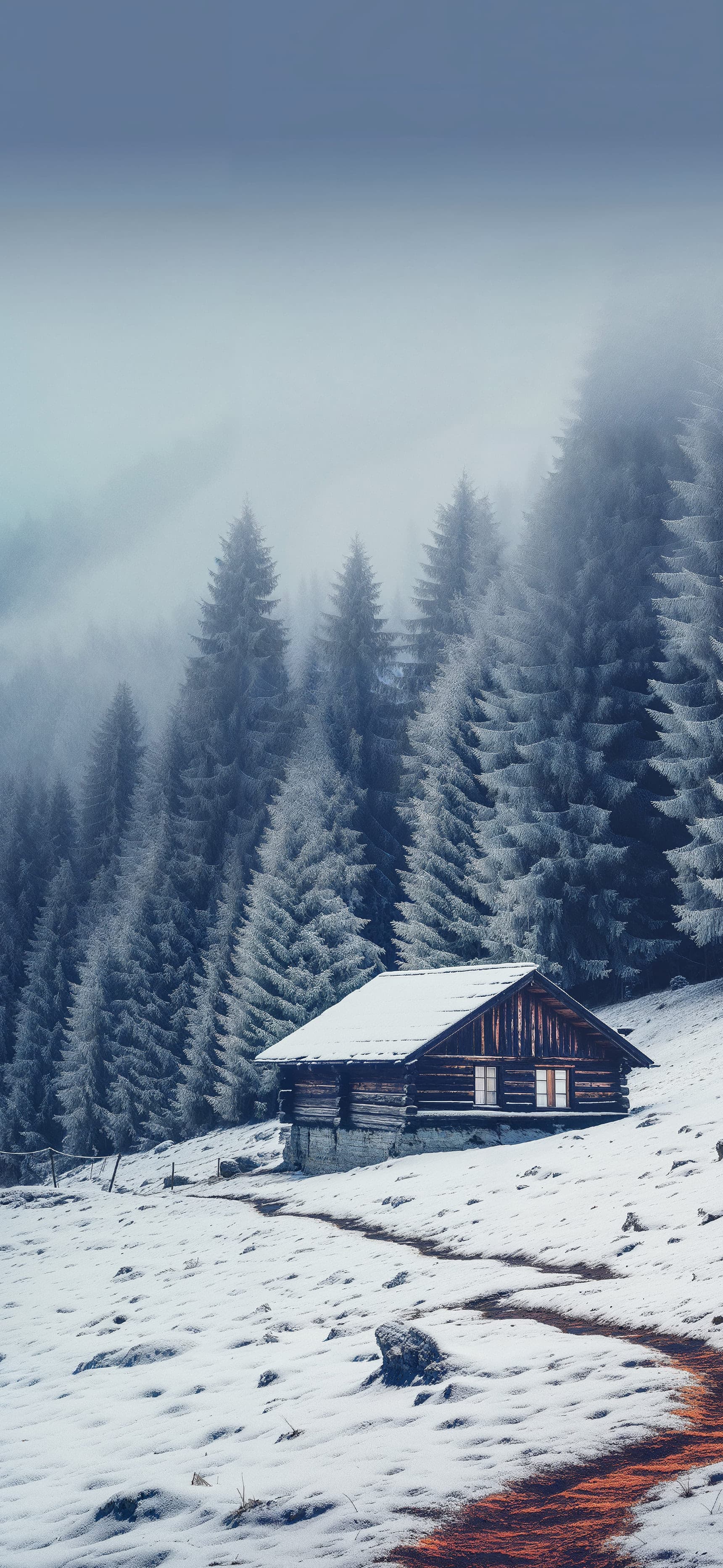 Snowy Cabin Forest - Pro phone wallpaper