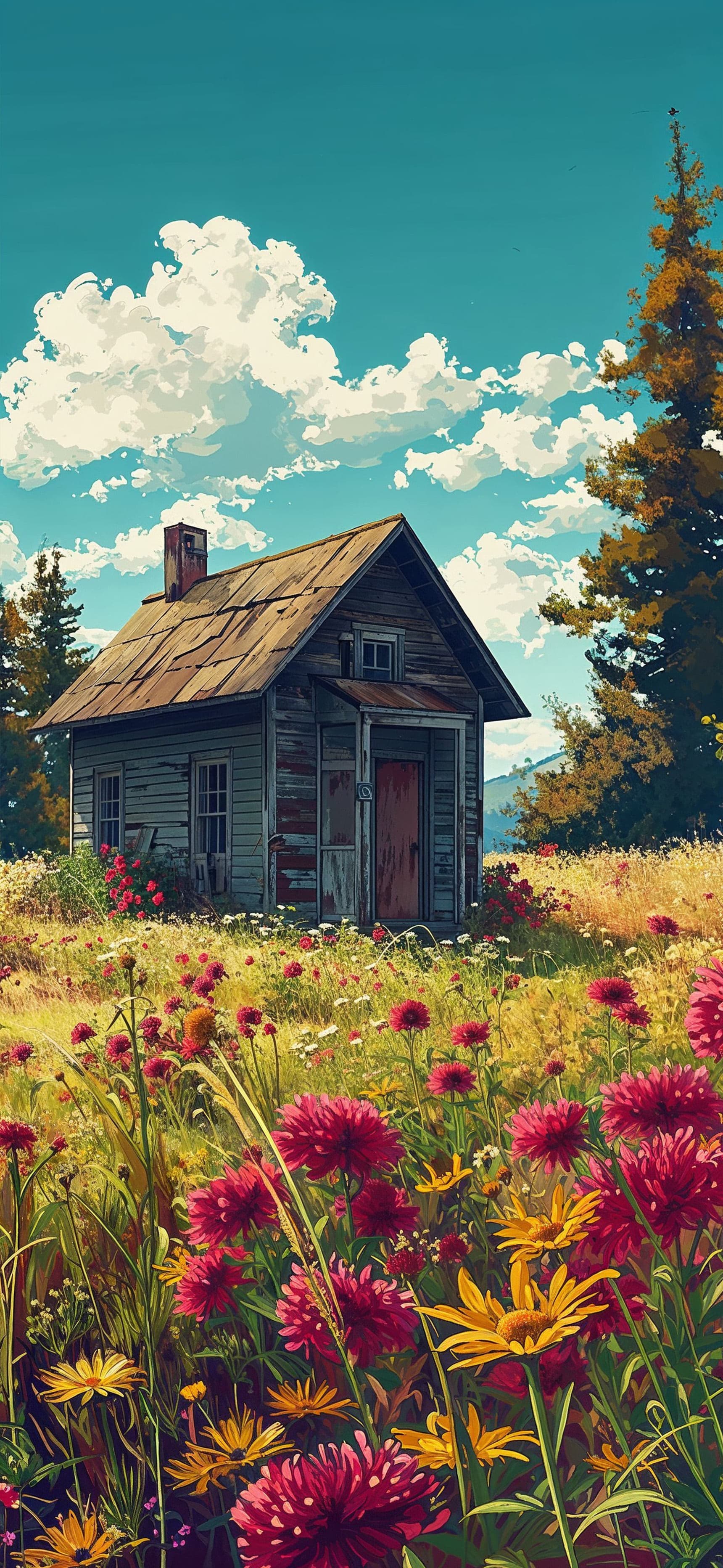 Rustic Cabin Meadow - Pro phone wallpaper