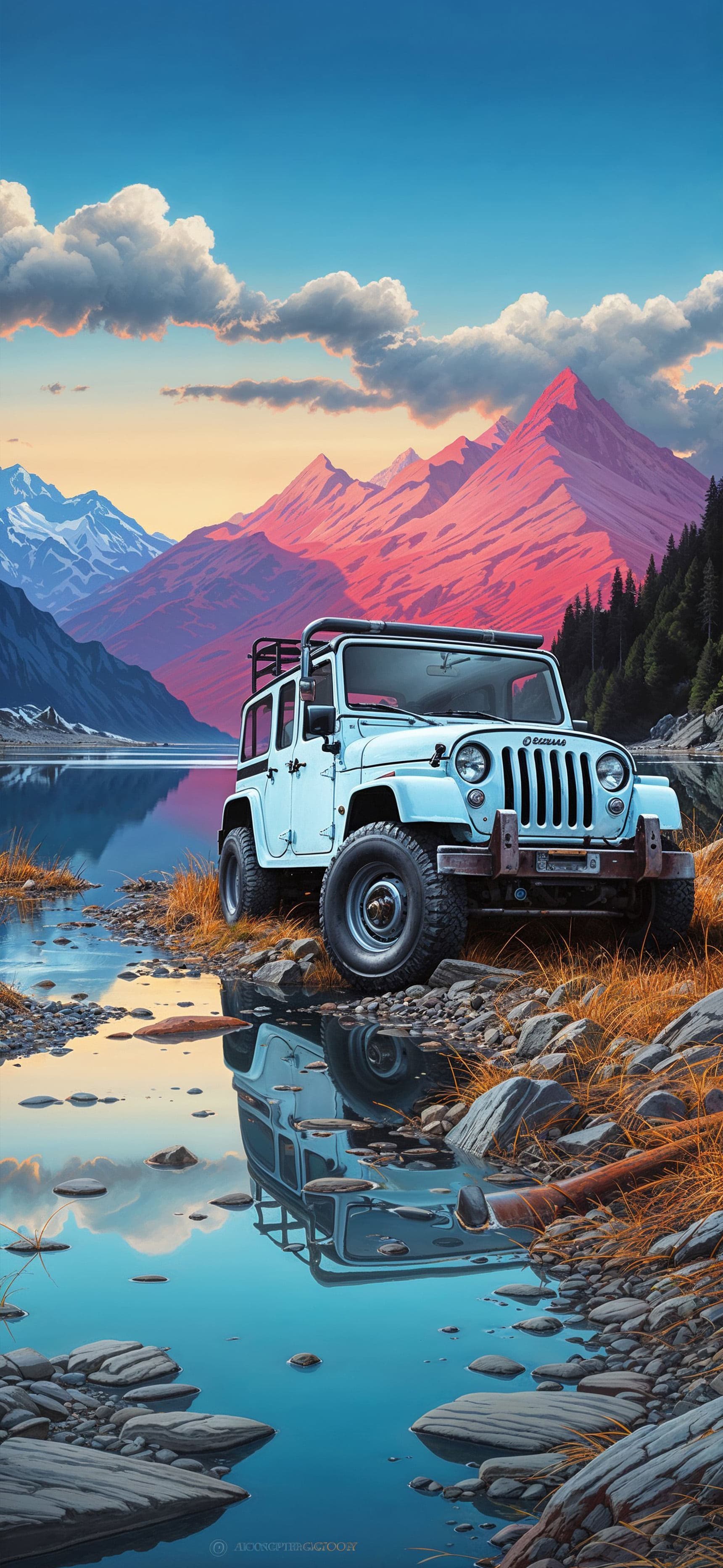 Lake Jeep Reflection - Pro phone wallpaper