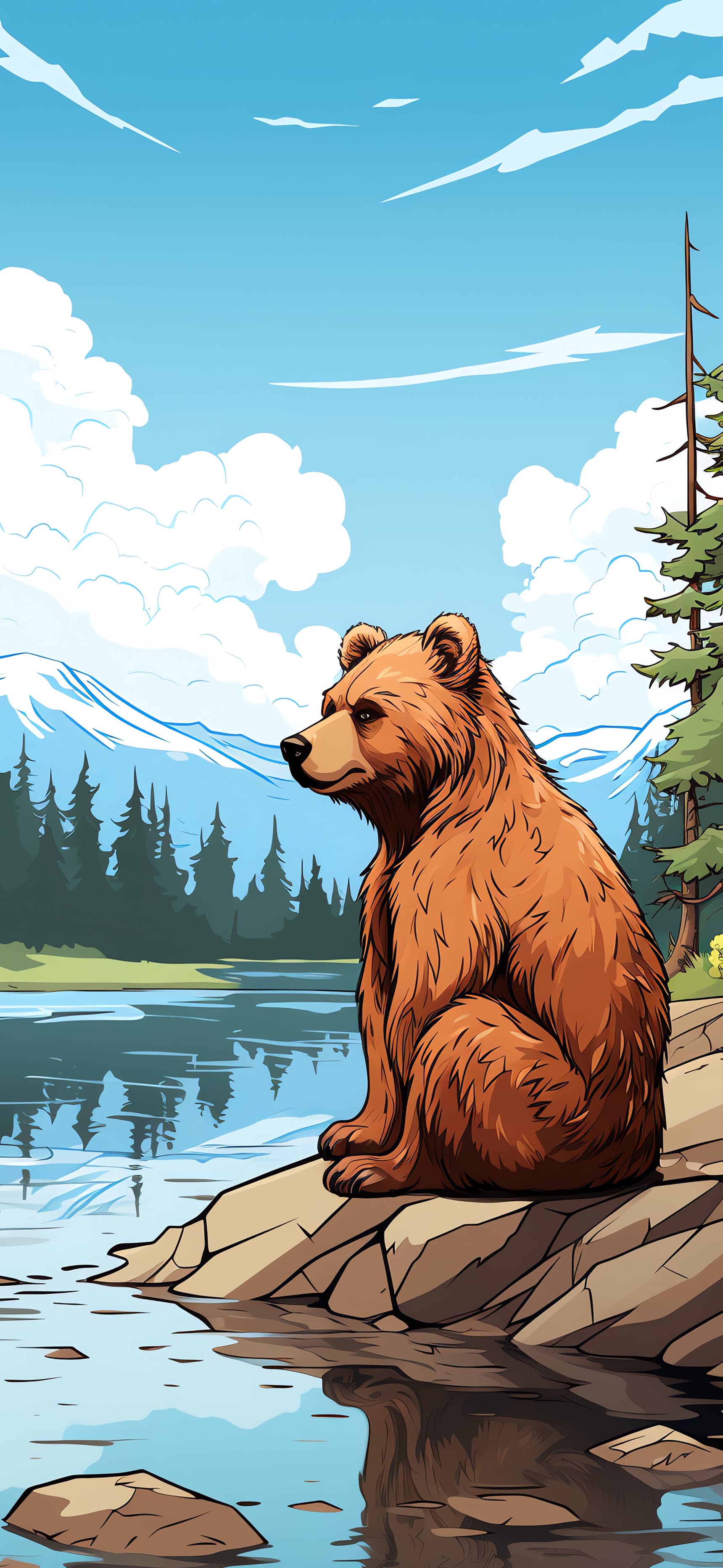 Cartoon Bear Lake - Pro phone wallpaper