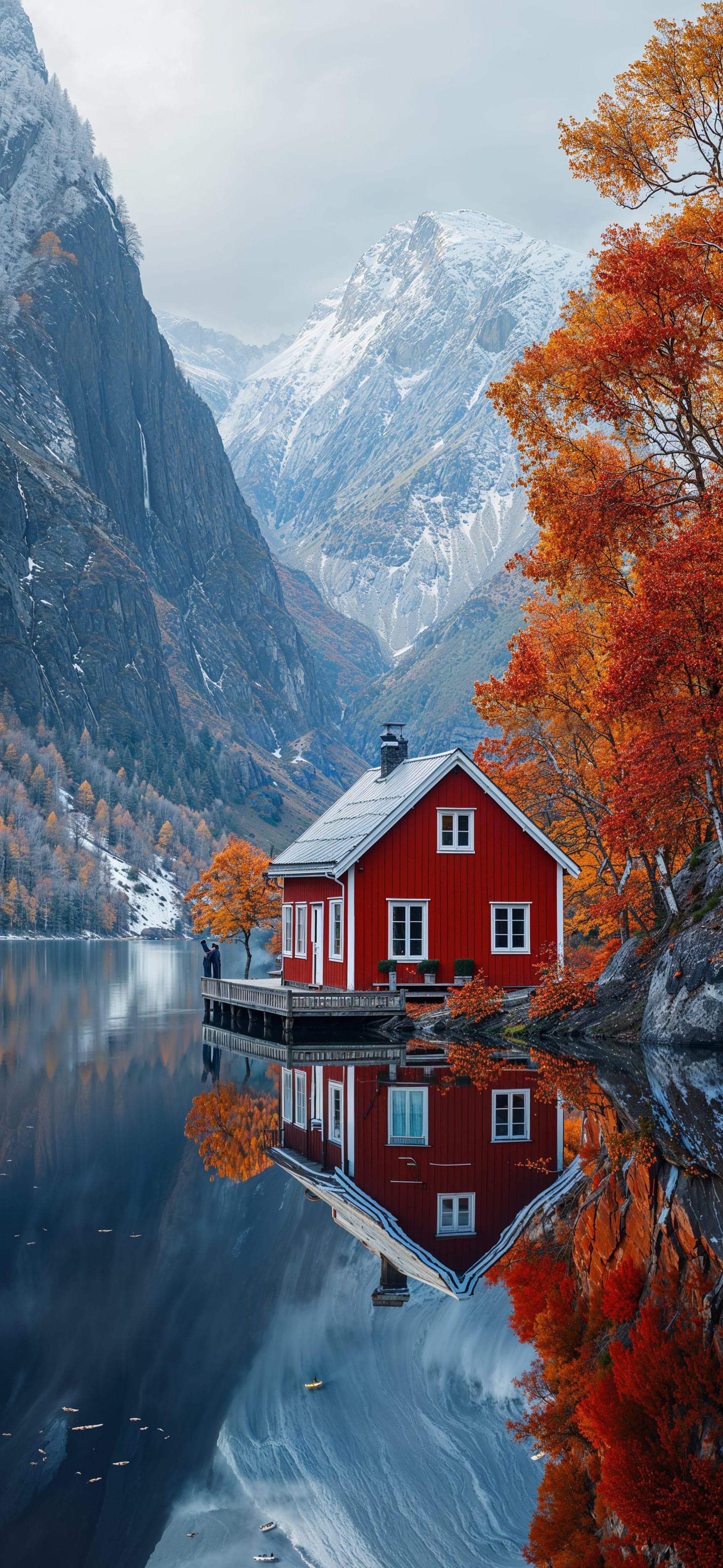 Autumn Lake Cabin - Pro phone wallpaper
