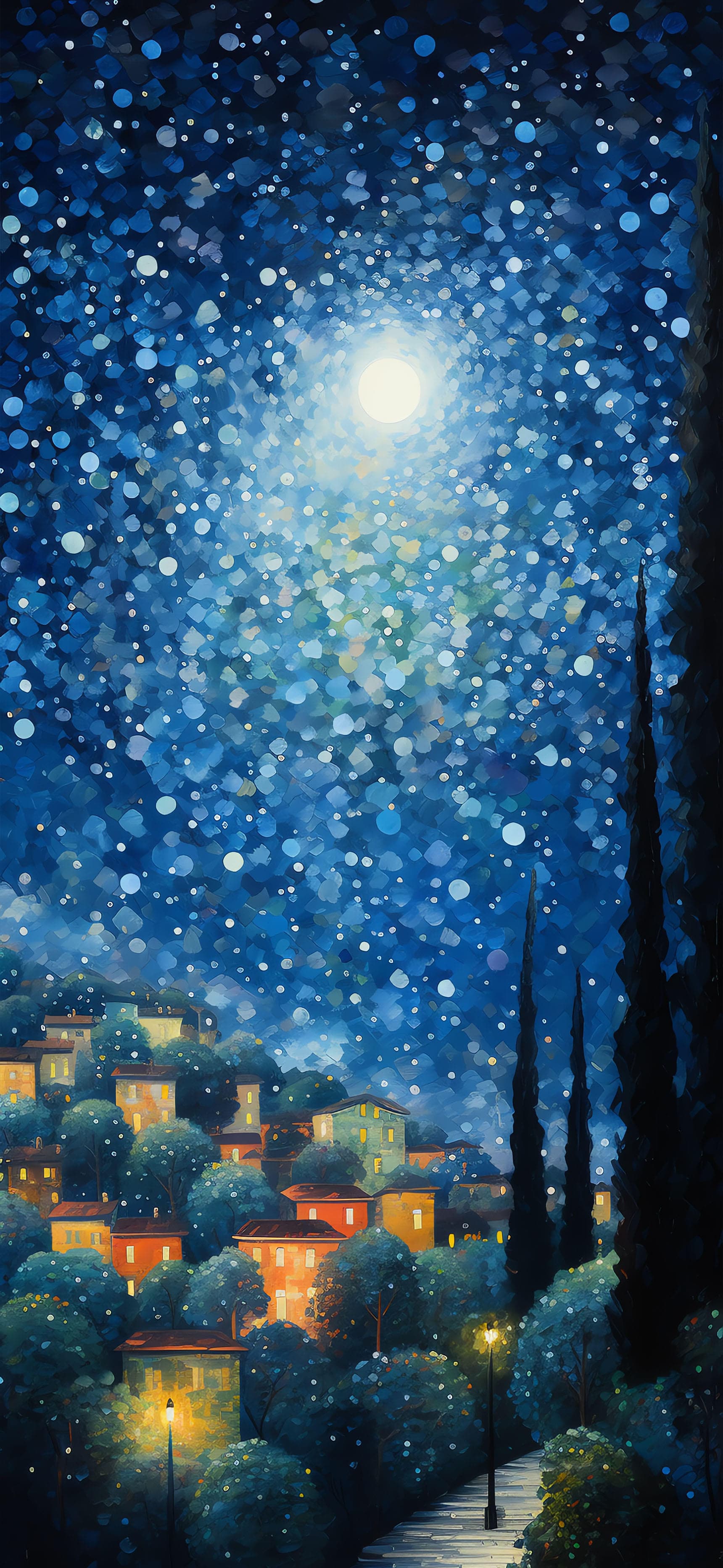Starry Village Night - Pro phone wallpaper