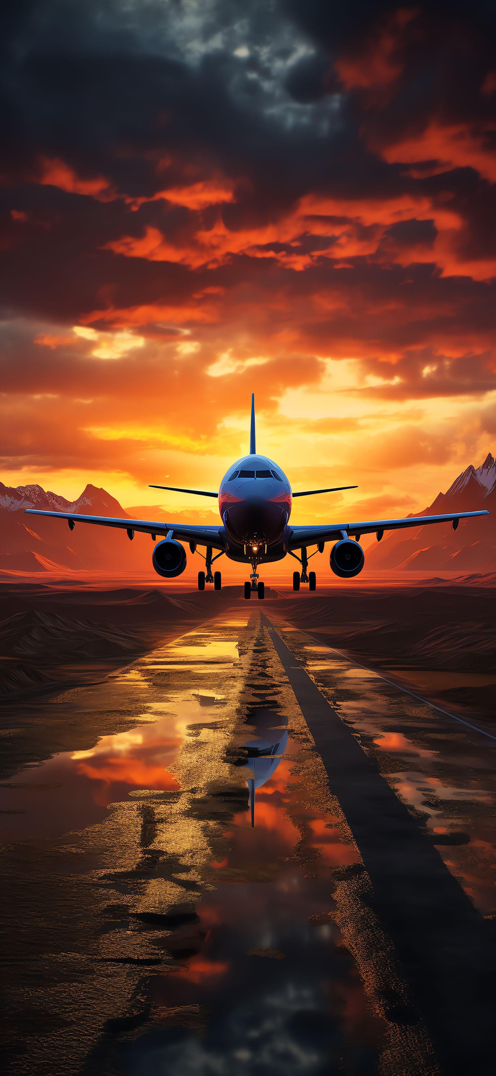 Airplane Sunset Runway - Pro phone wallpaper
