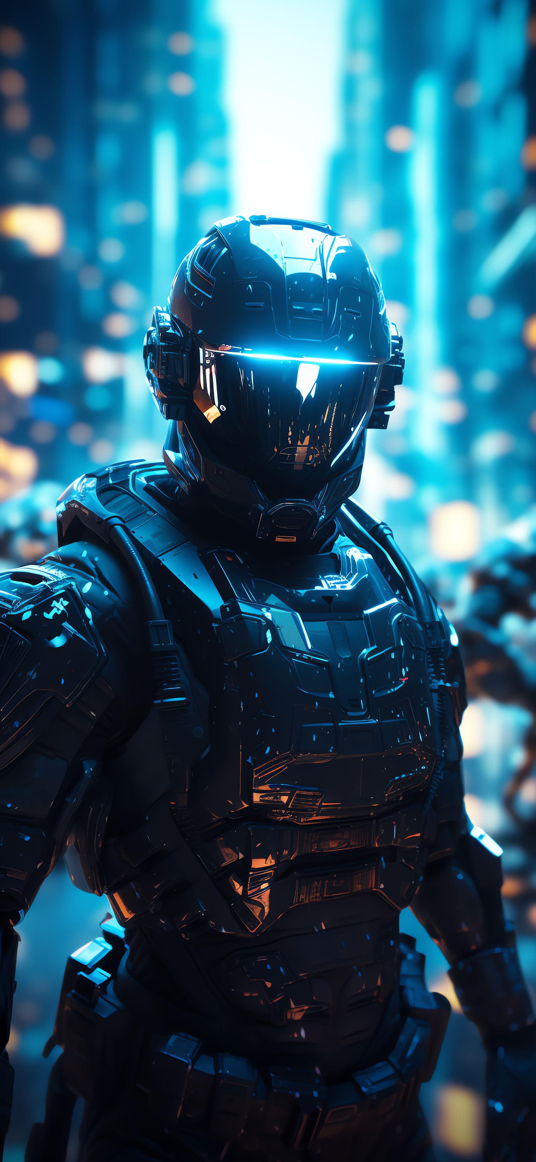 Cyberpunk Soldier Cityscape - Pro phone wallpaper