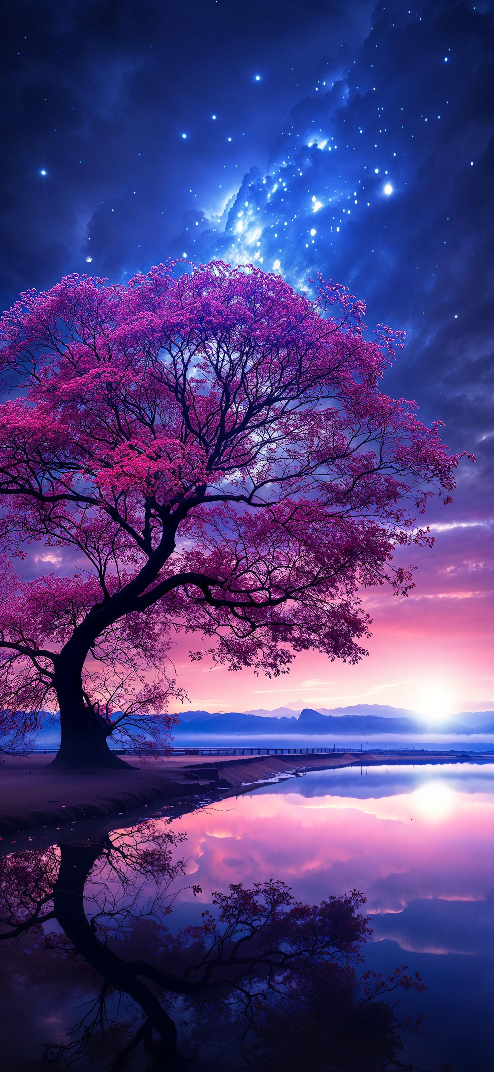 Pink Sunset Tree - Pro phone wallpaper