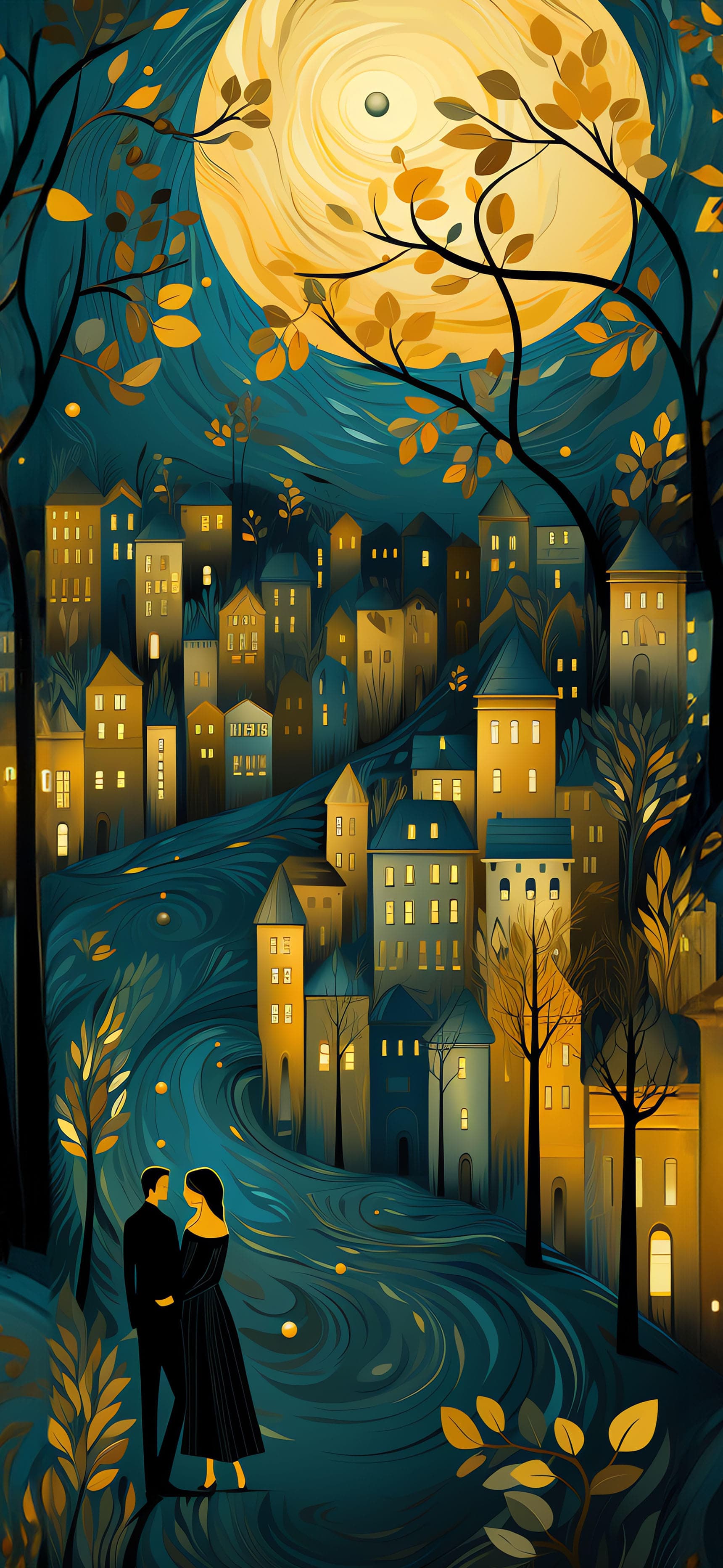 Moonlit Town Serenity - Pro phone wallpaper