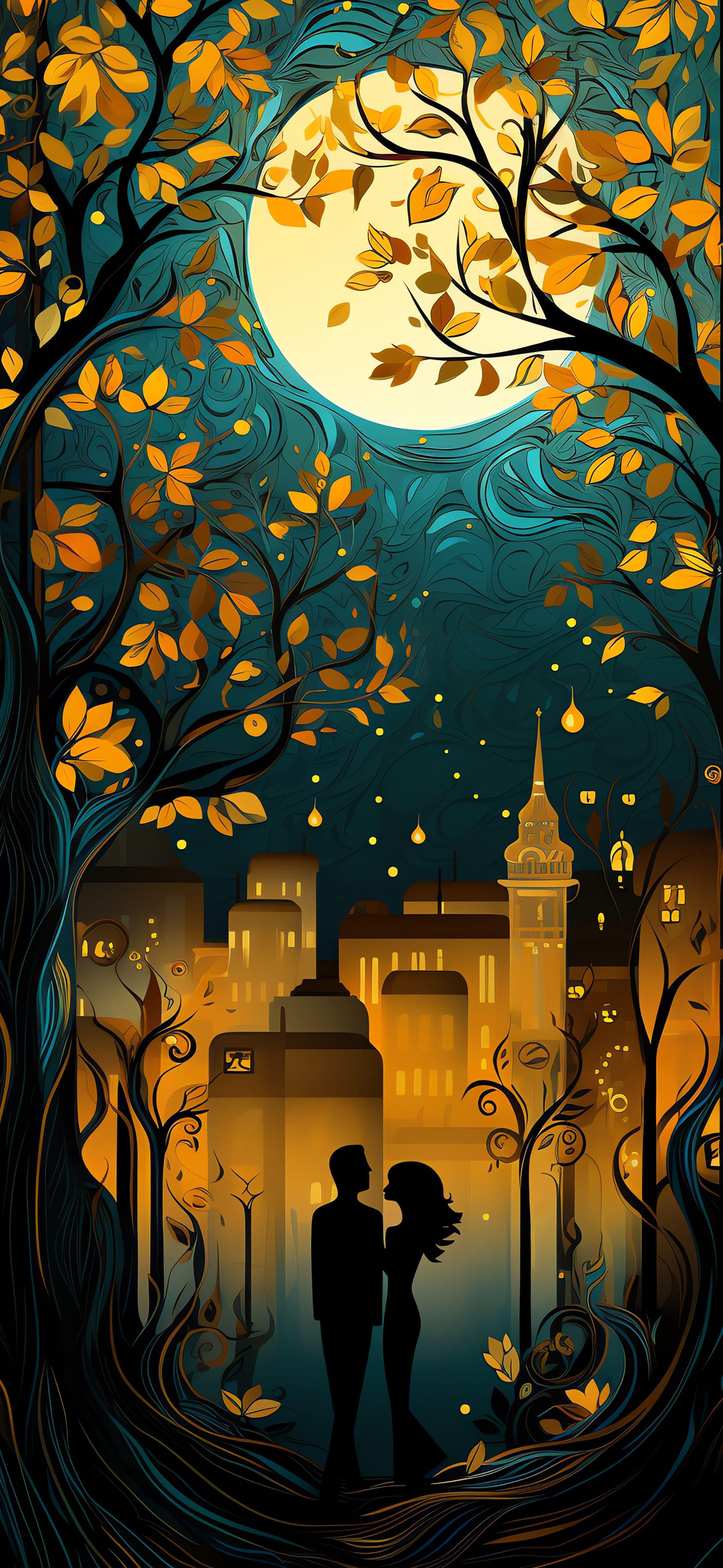 Moonlit City Romance - Pro phone wallpaper