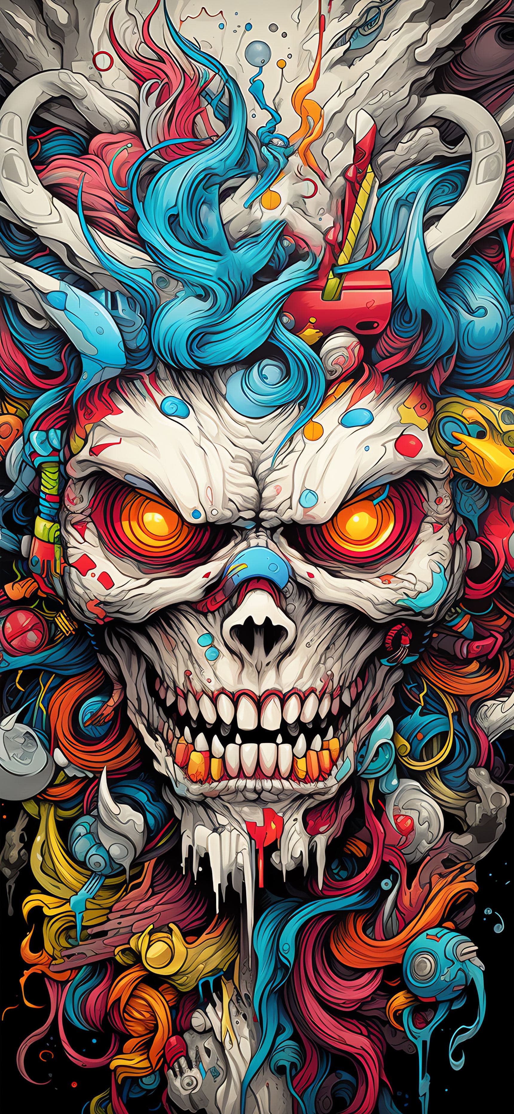 Colorful Skull Chaos - Pro phone wallpaper