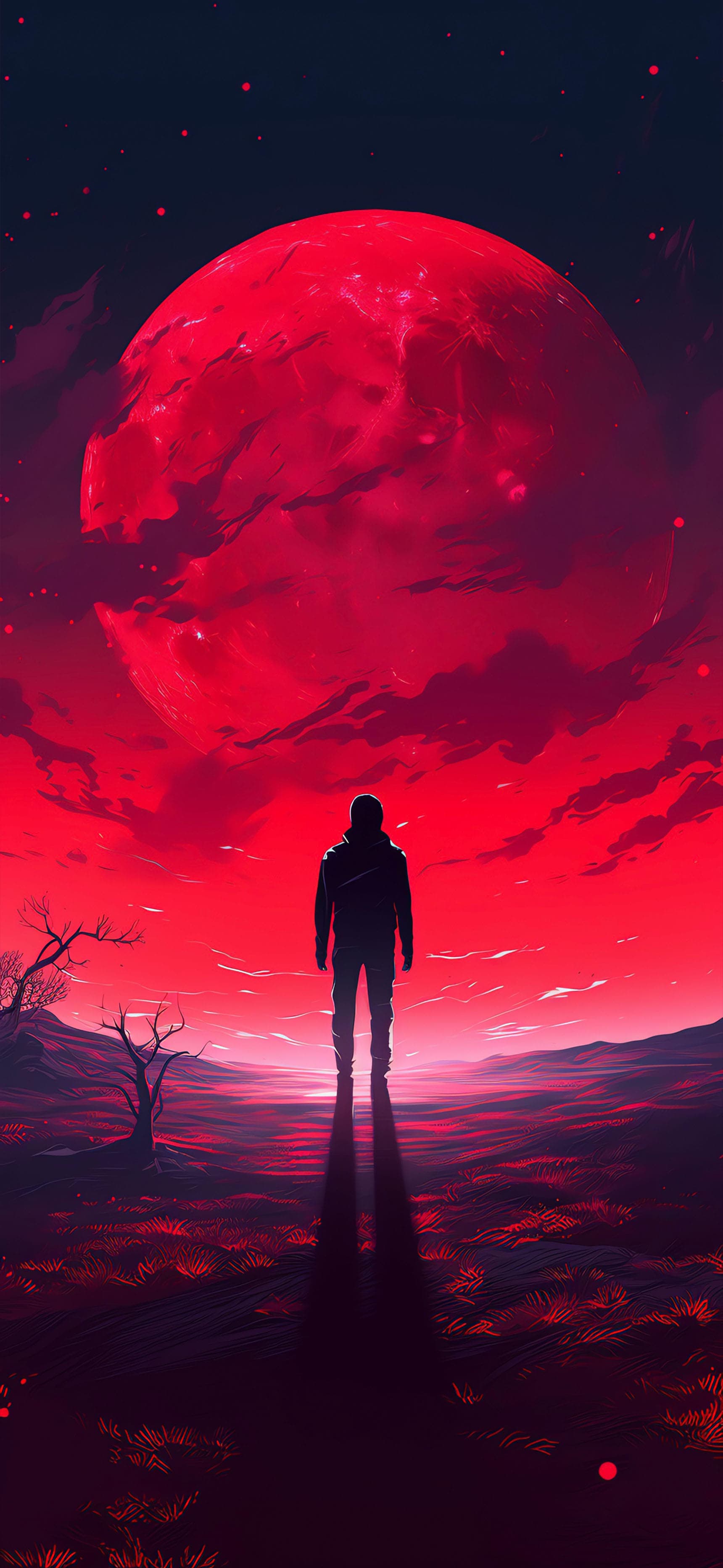 Crimson Lunar Silhouette - Pro phone wallpaper
