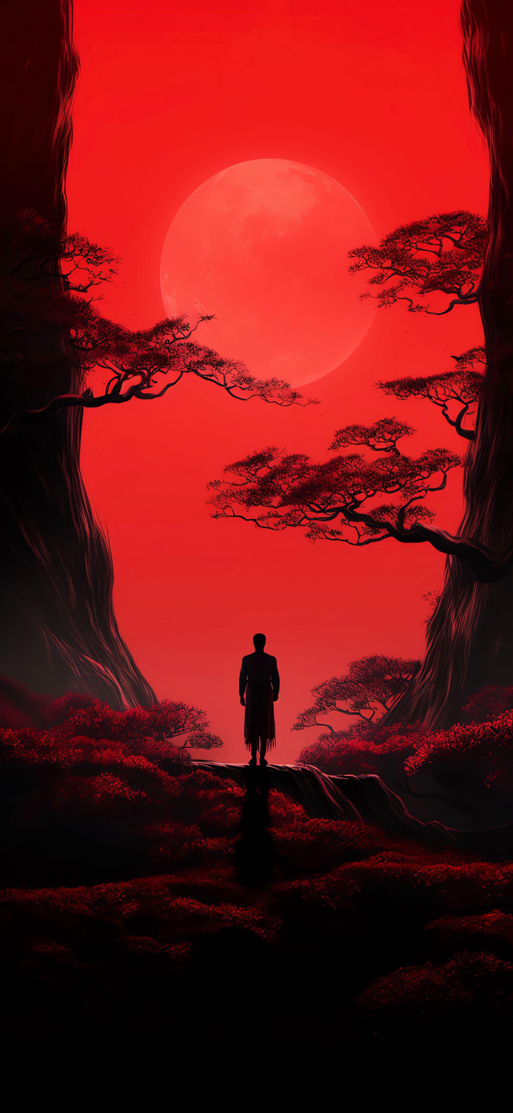 Red Lunar Forest - Pro phone wallpaper