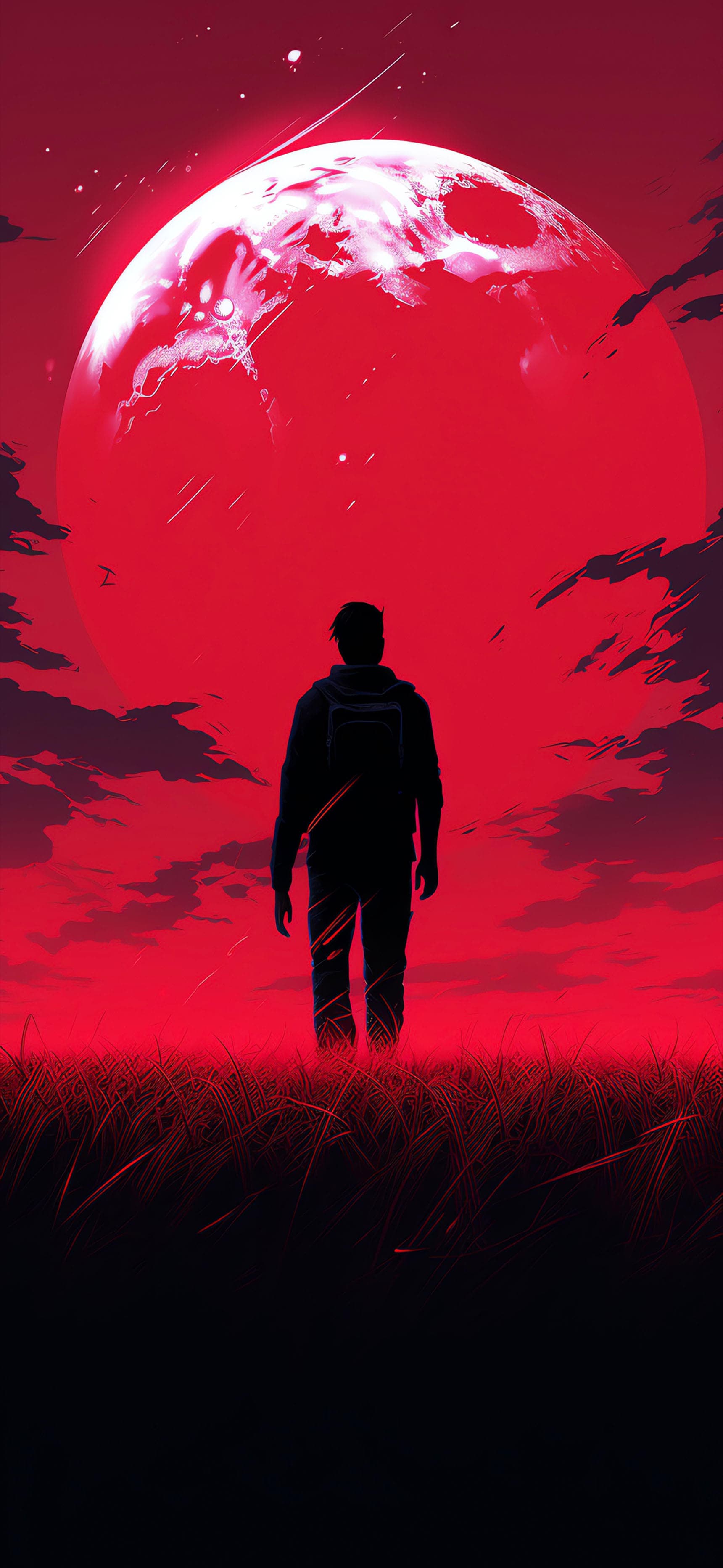 Crimson Moon Wanderer - Pro phone wallpaper