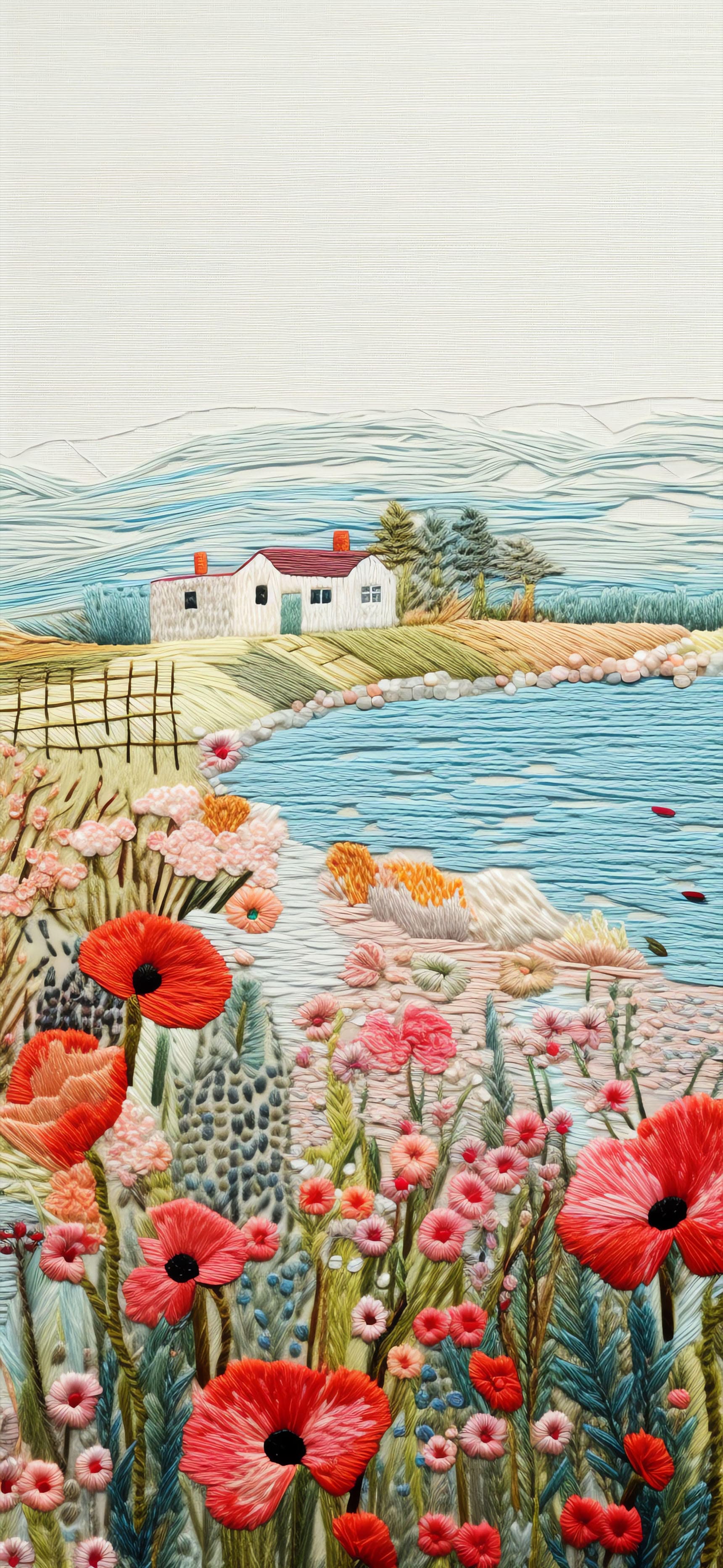 Floral Embroidery Scene - Pro phone wallpaper
