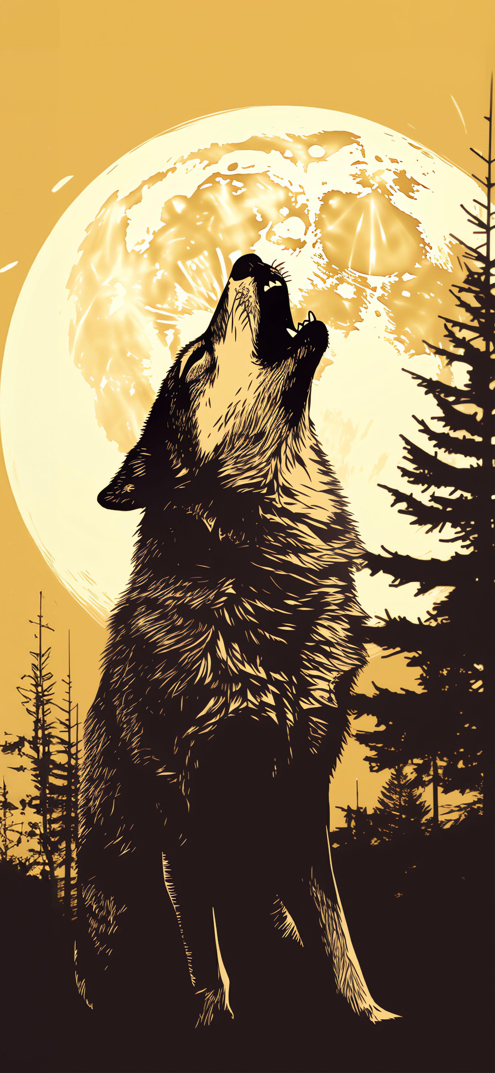 Golden Wolf Howl - Pro phone wallpaper