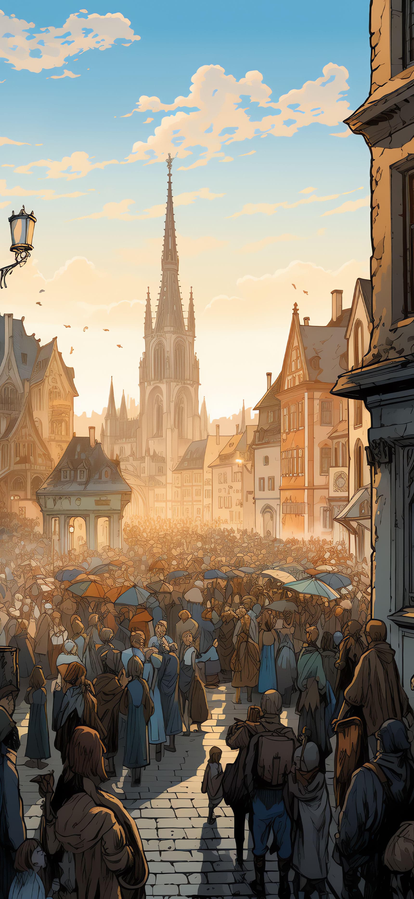 Bustling Town Square - Pro phone wallpaper