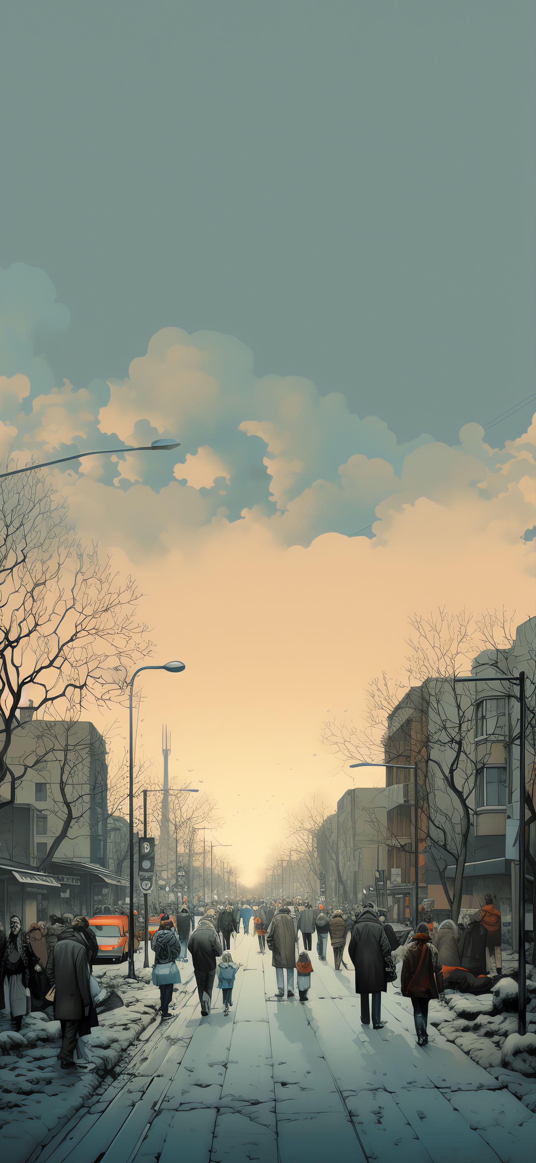 Winter Cityscape Crowd - Pro phone wallpaper