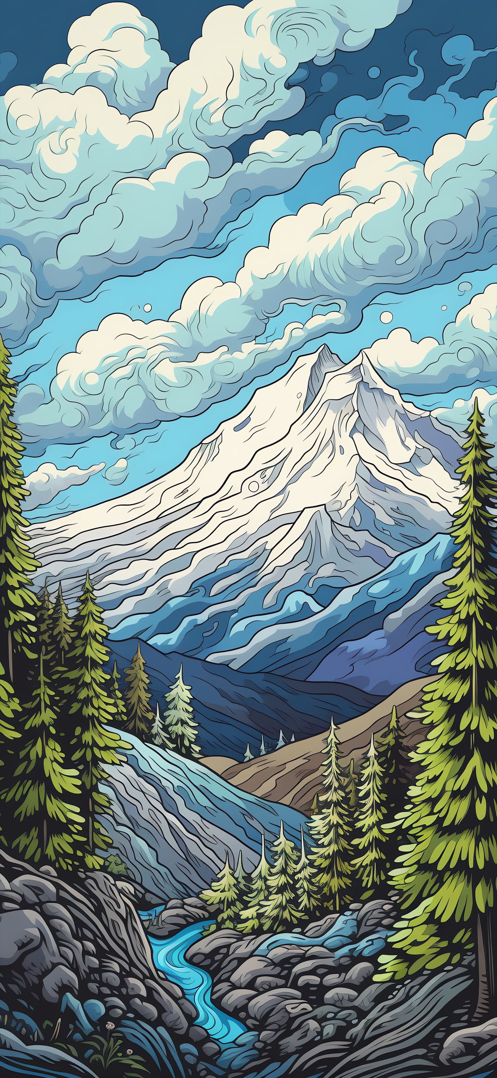 Mountain Stream Vista - Pro phone wallpaper