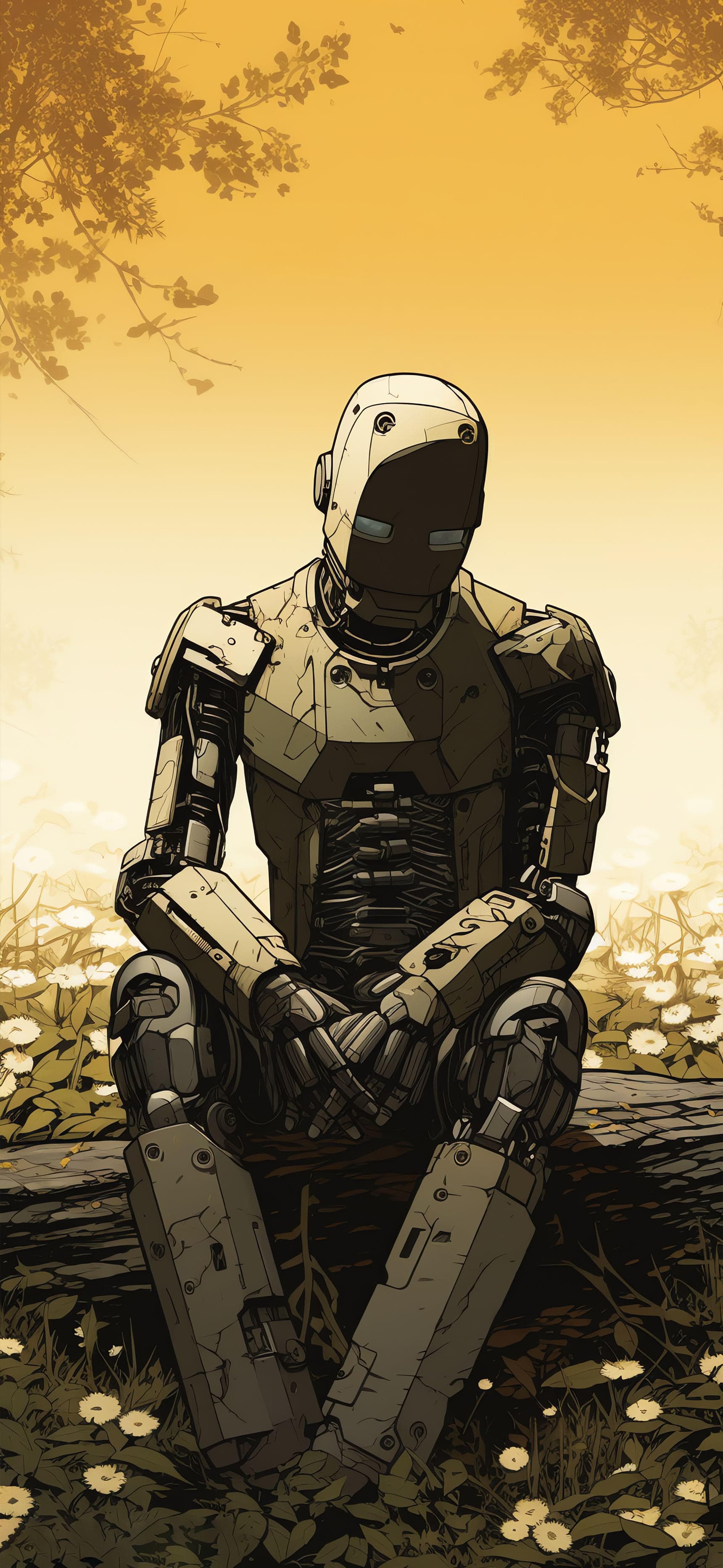 Robot in Meadow - Pro phone wallpaper