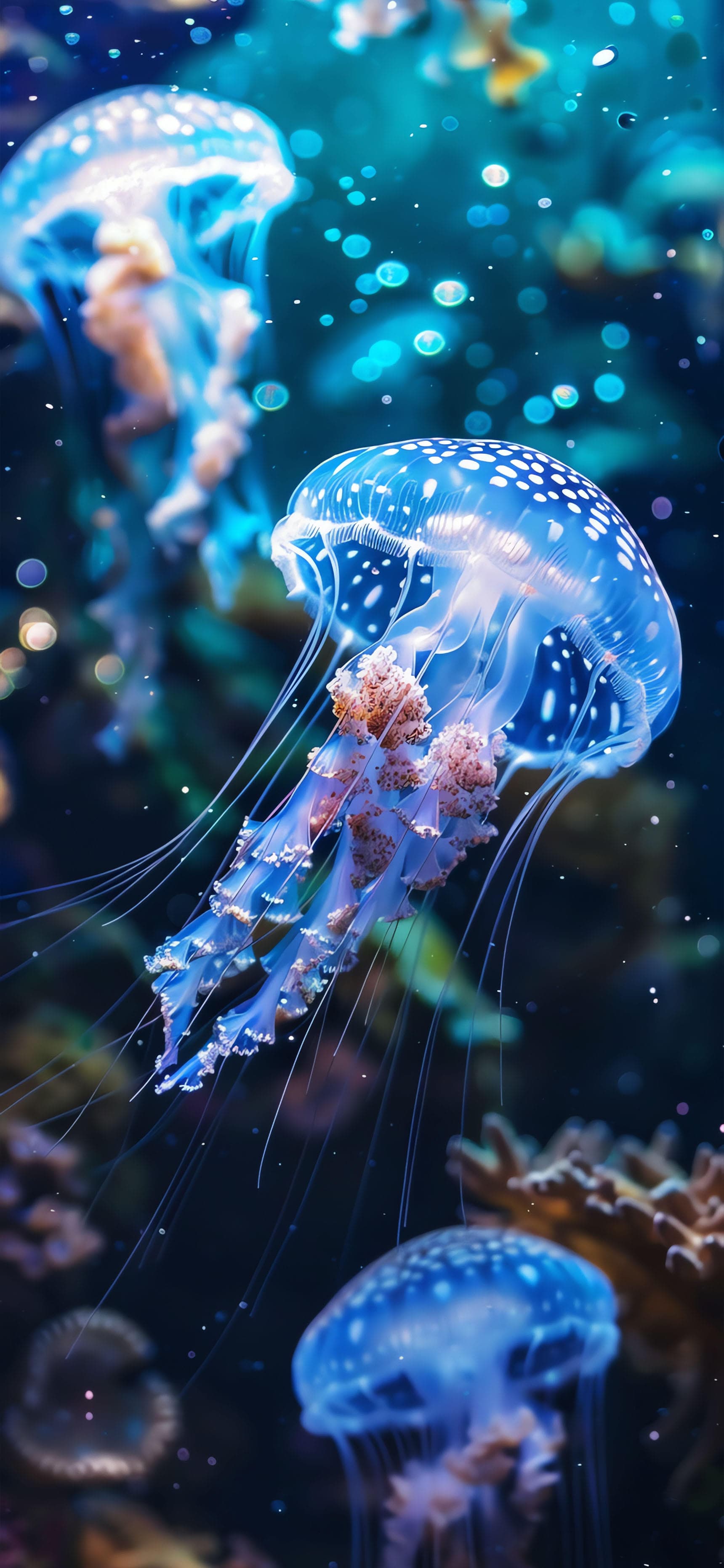 Glowing Jellyfish Trio - Pro phone wallpaper