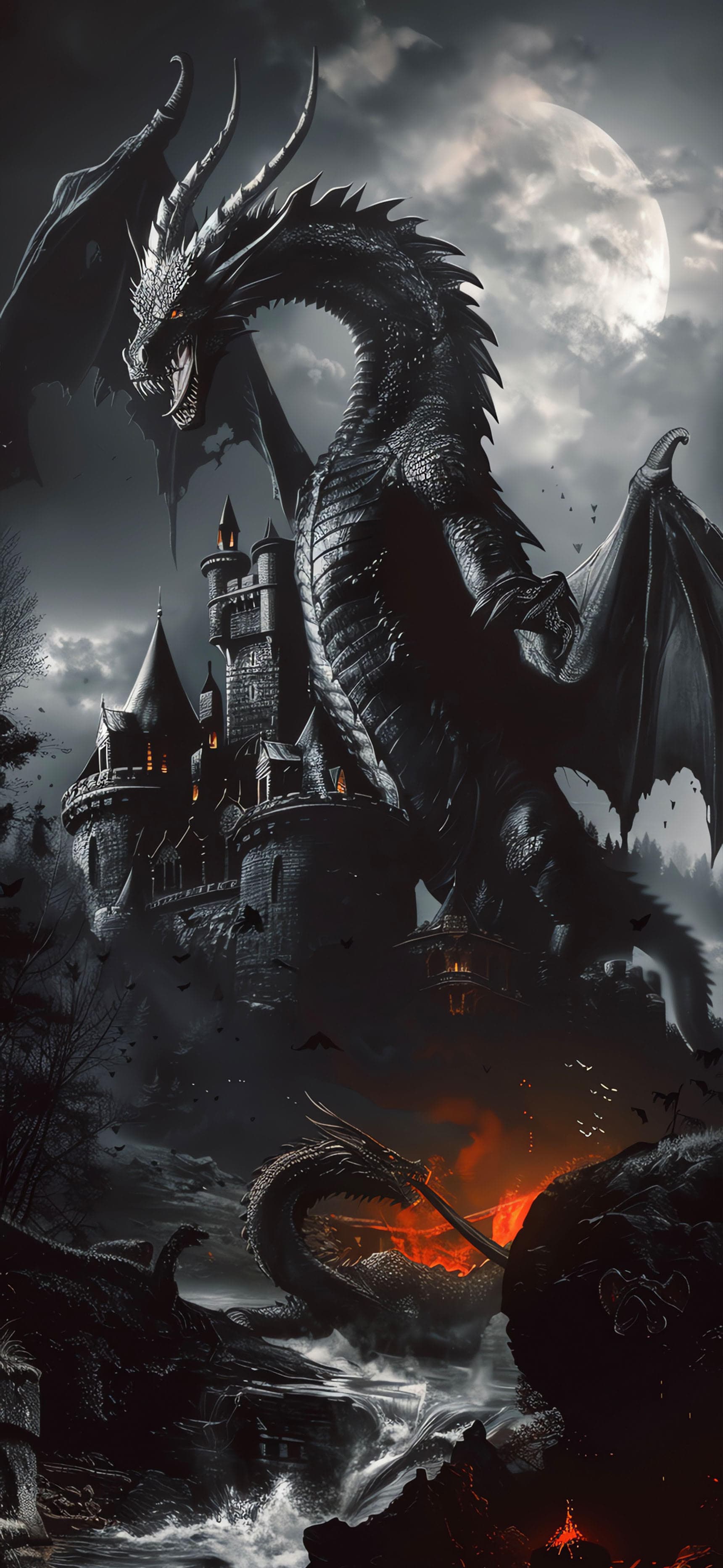 Moonlit Dragon Fortress - Pro phone wallpaper