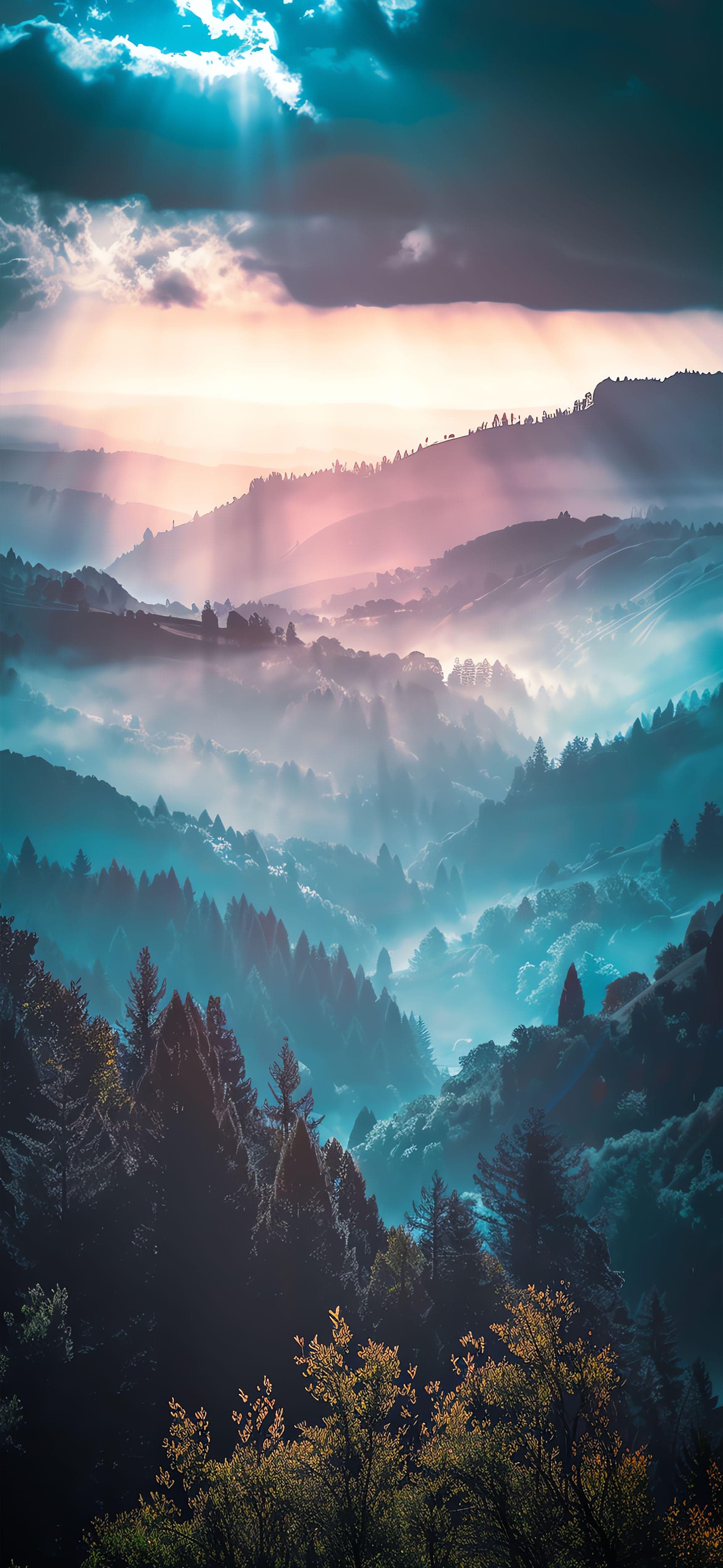 Ethereal Mountain Rays - Pro phone wallpaper